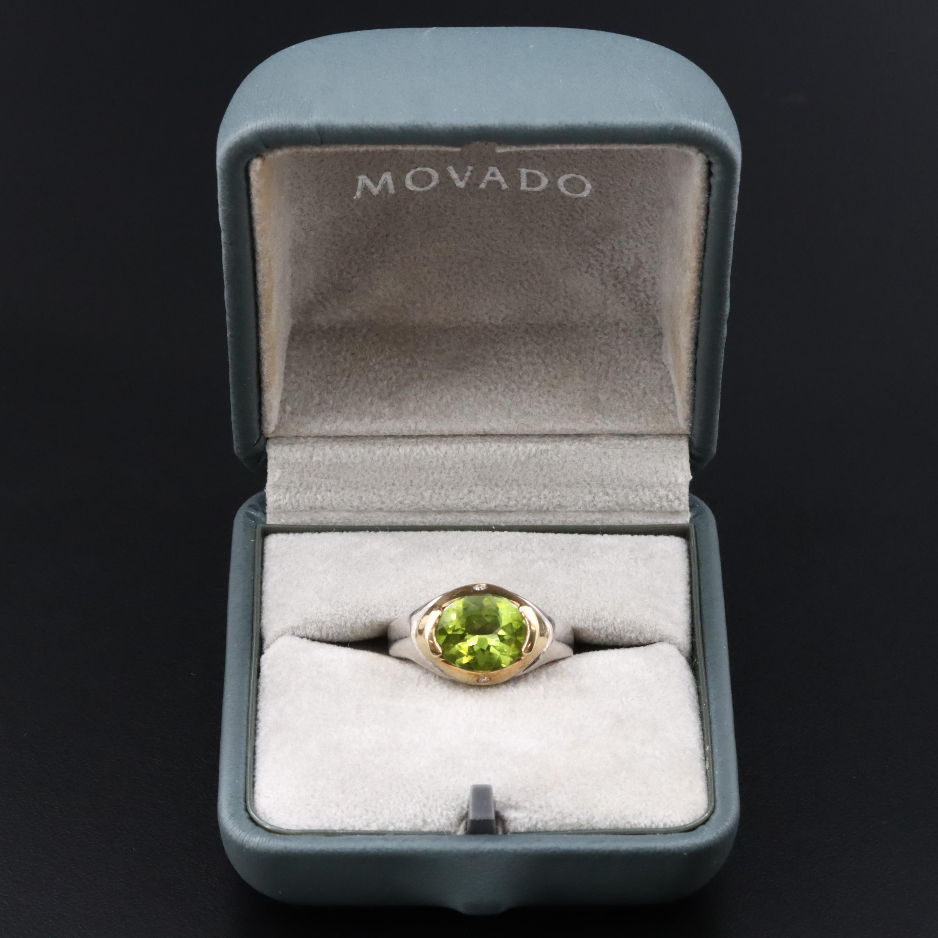Movado Sterling Peridot and Diamond Ring with 18K Accent