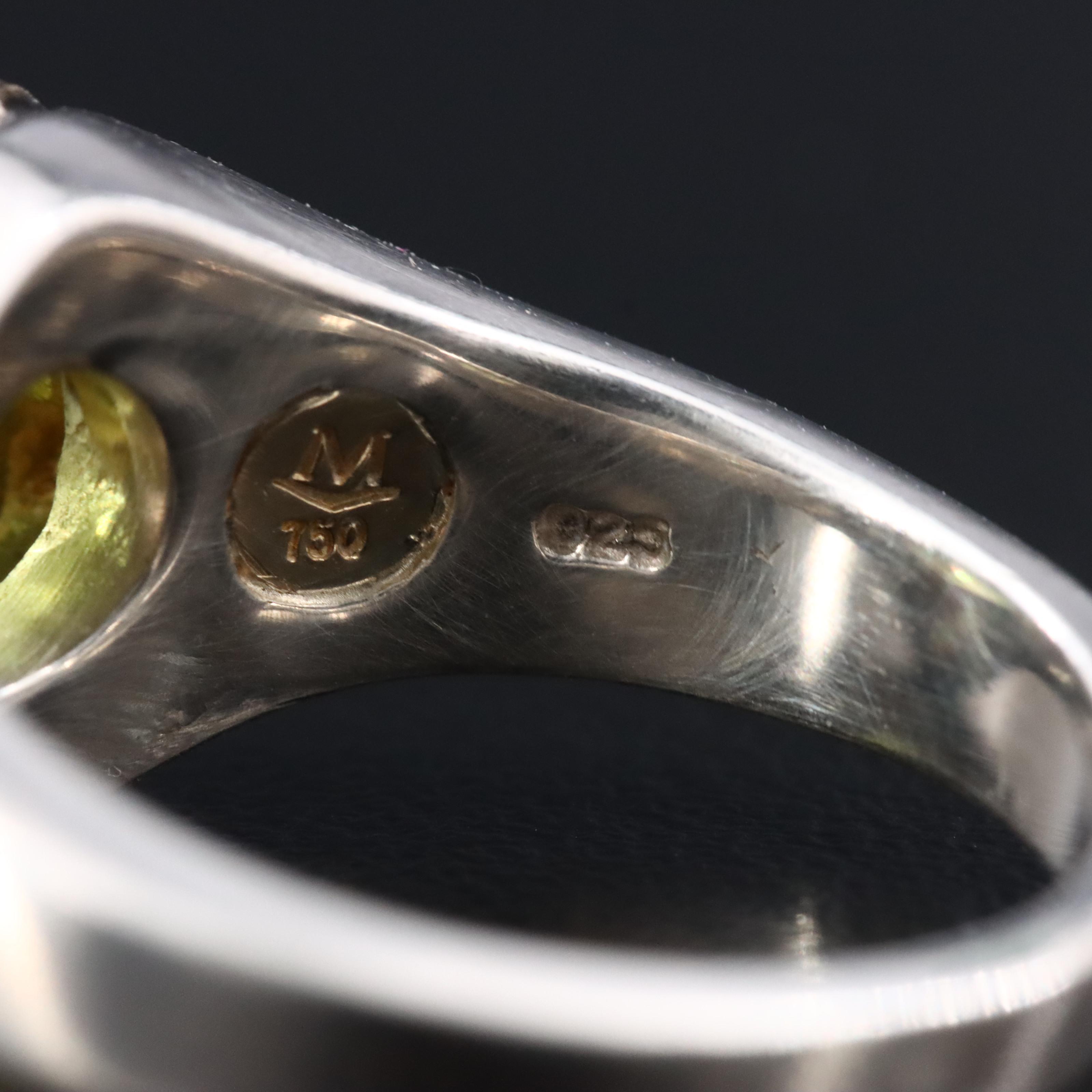 Movado Sterling Peridot and Diamond Ring with 18K Accent