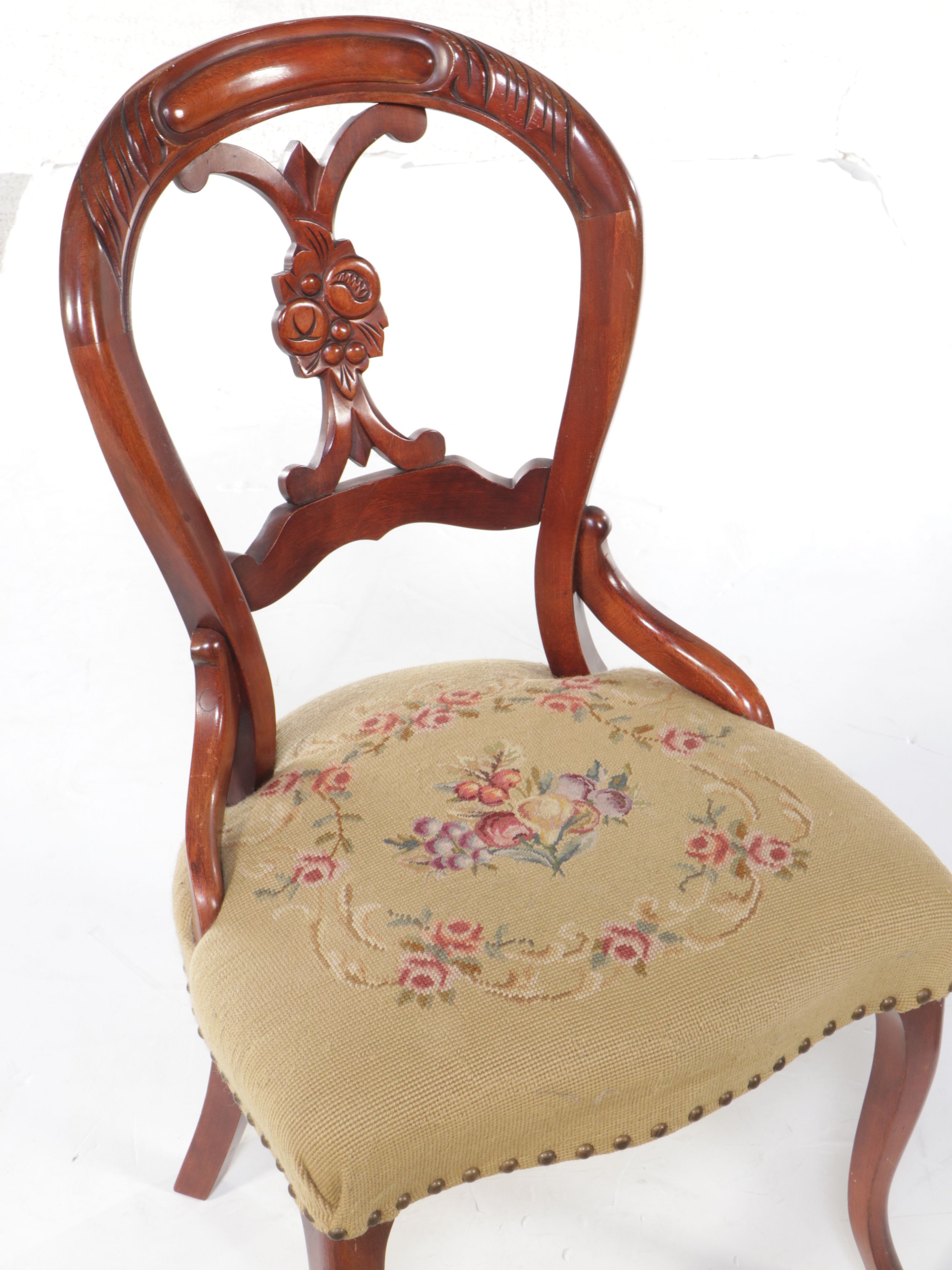 Mahogany Tilt-Top Table with Victorian Needlepoint Upholstered Side Chair