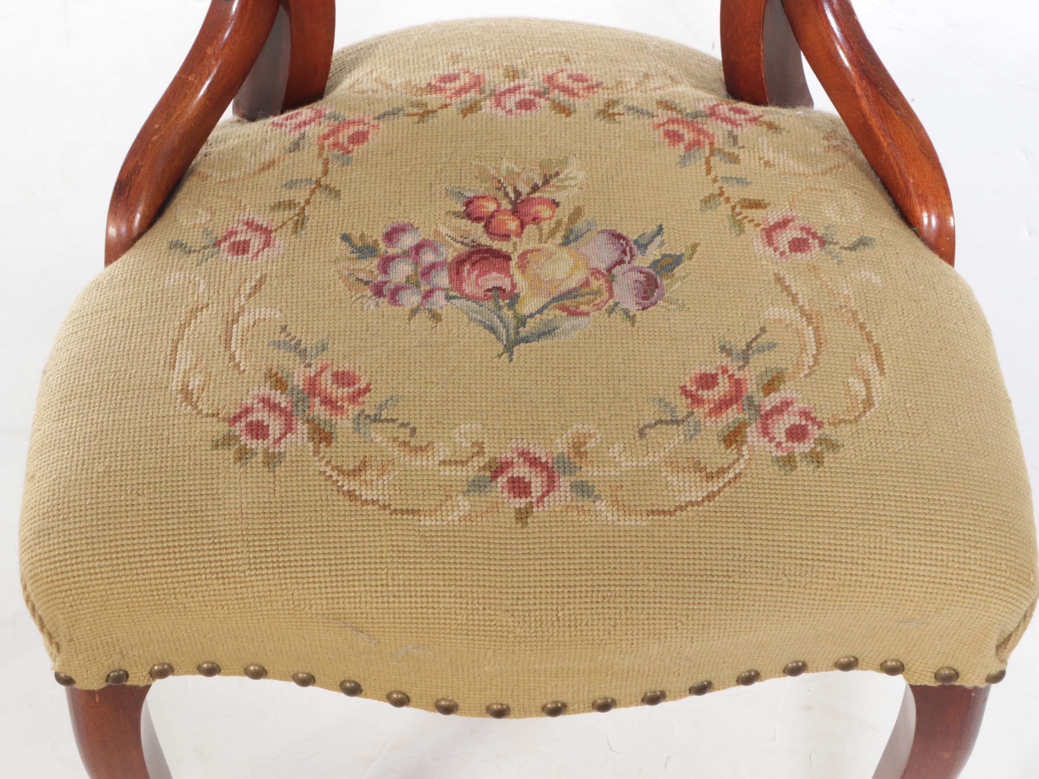 Mahogany Tilt-Top Table with Victorian Needlepoint Upholstered Side Chair