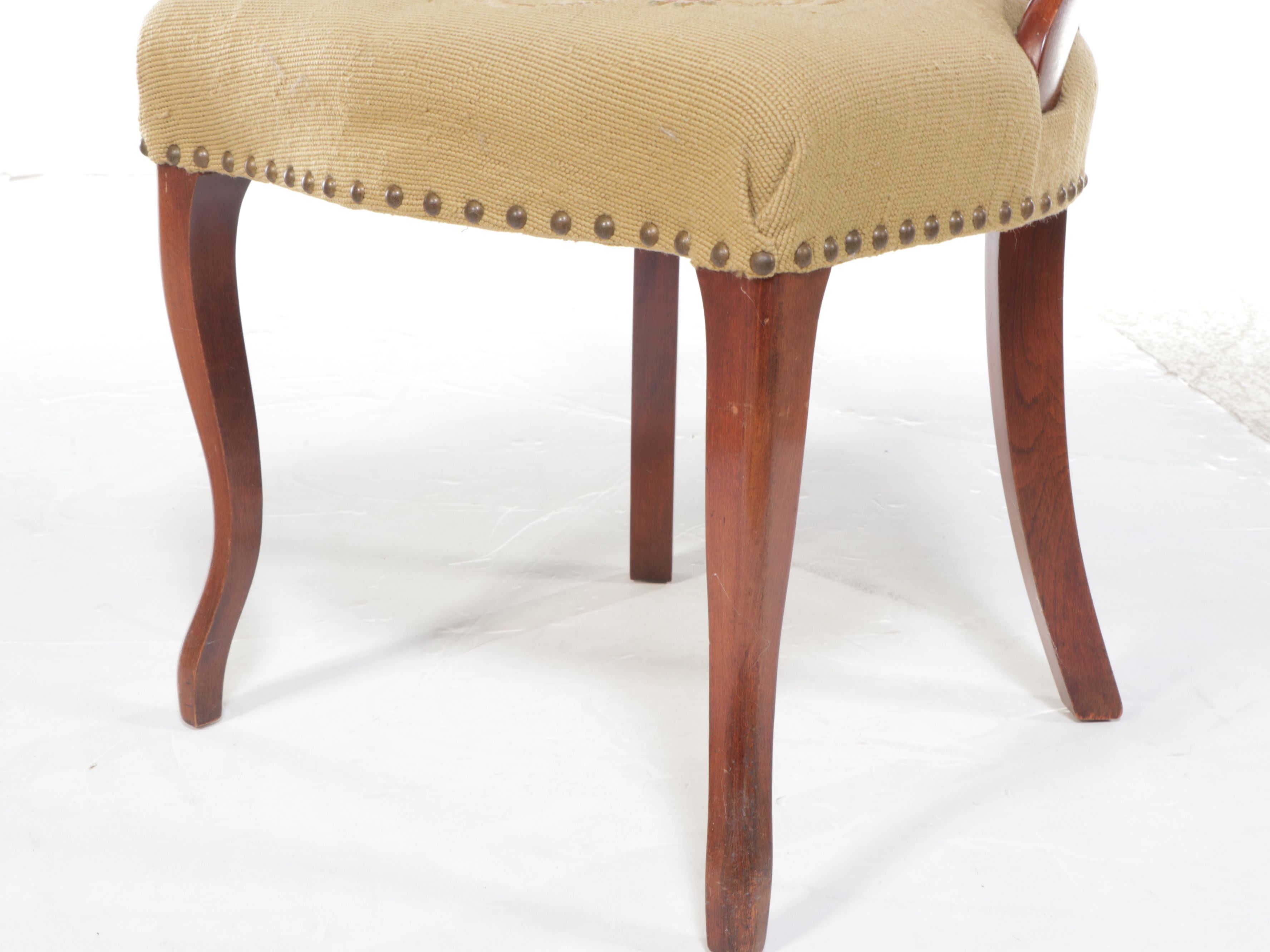 Mahogany Tilt-Top Table with Victorian Needlepoint Upholstered Side Chair