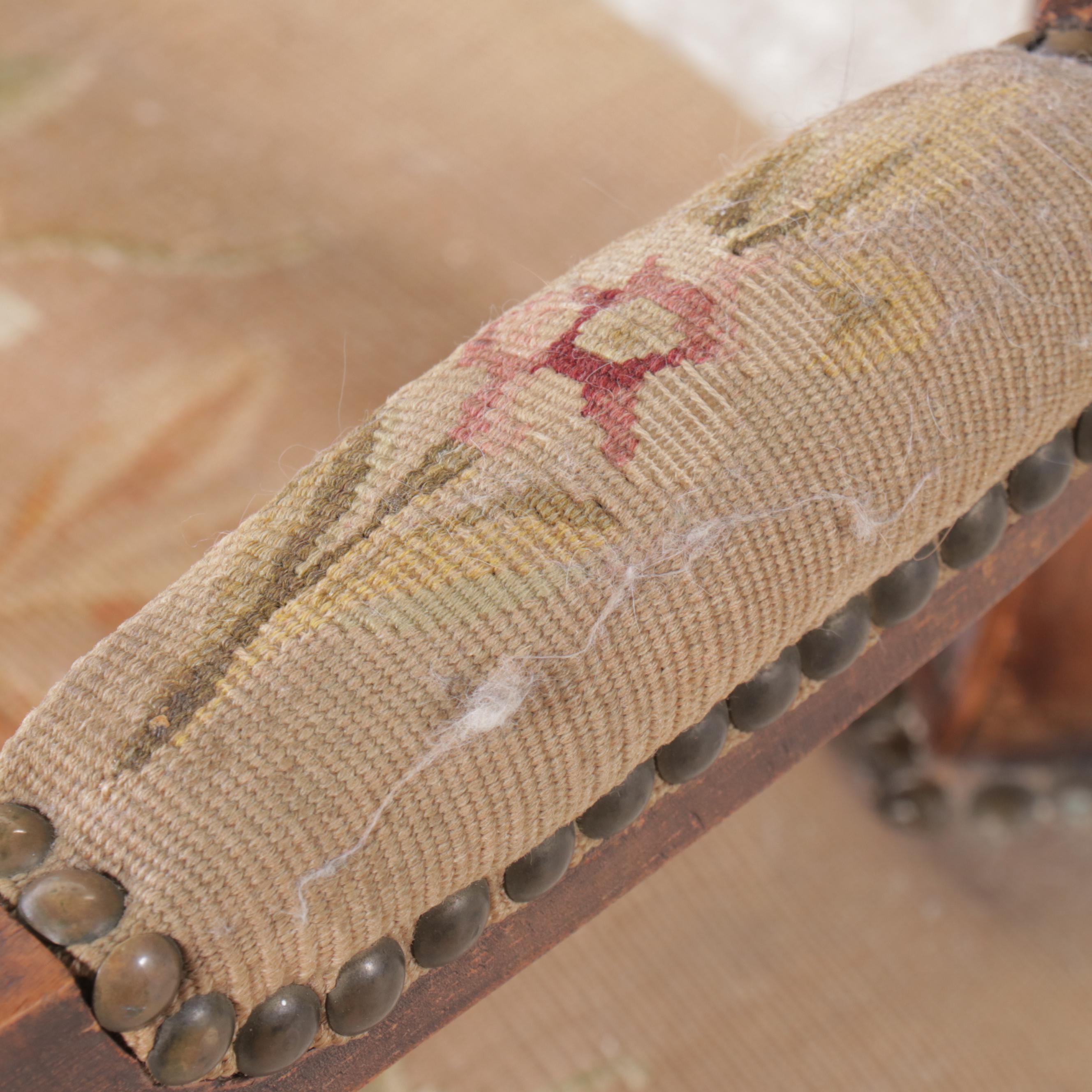 Sheraton Style Carved Walnut Armchair with Floral Needlepoint Upholstery