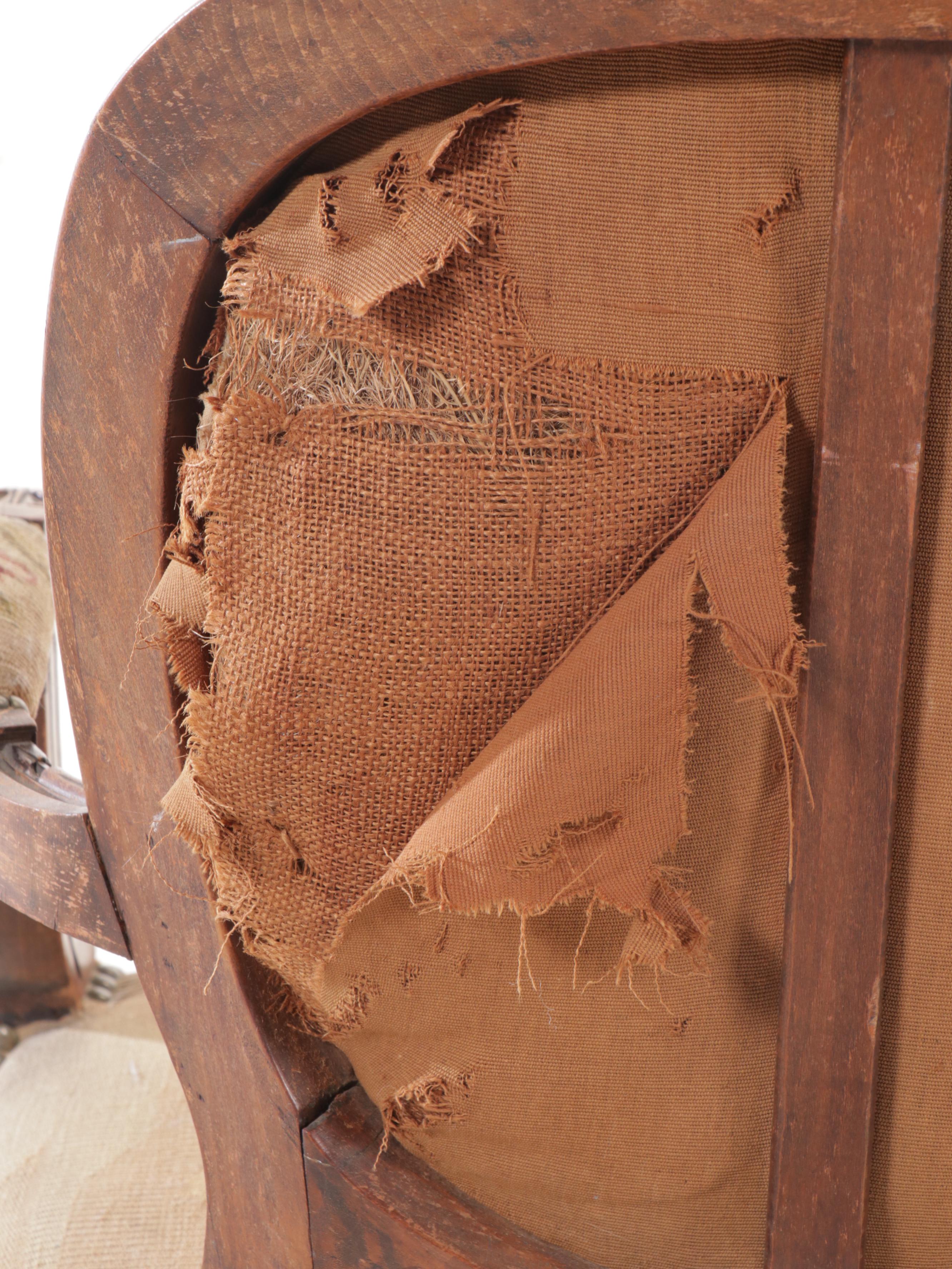 Sheraton Style Carved Walnut Armchair with Floral Needlepoint Upholstery