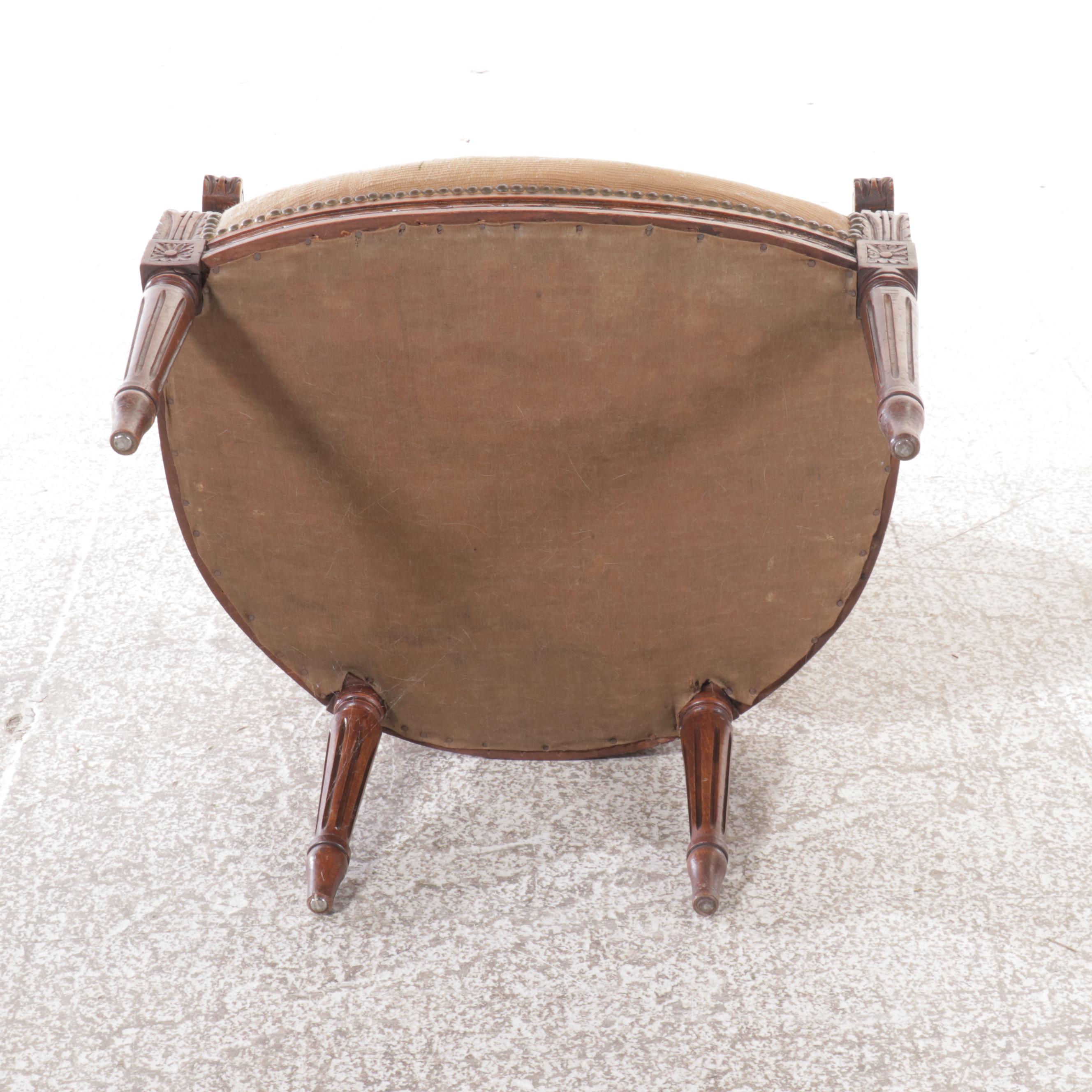 Sheraton Style Carved Walnut Armchair with Floral Needlepoint Upholstery