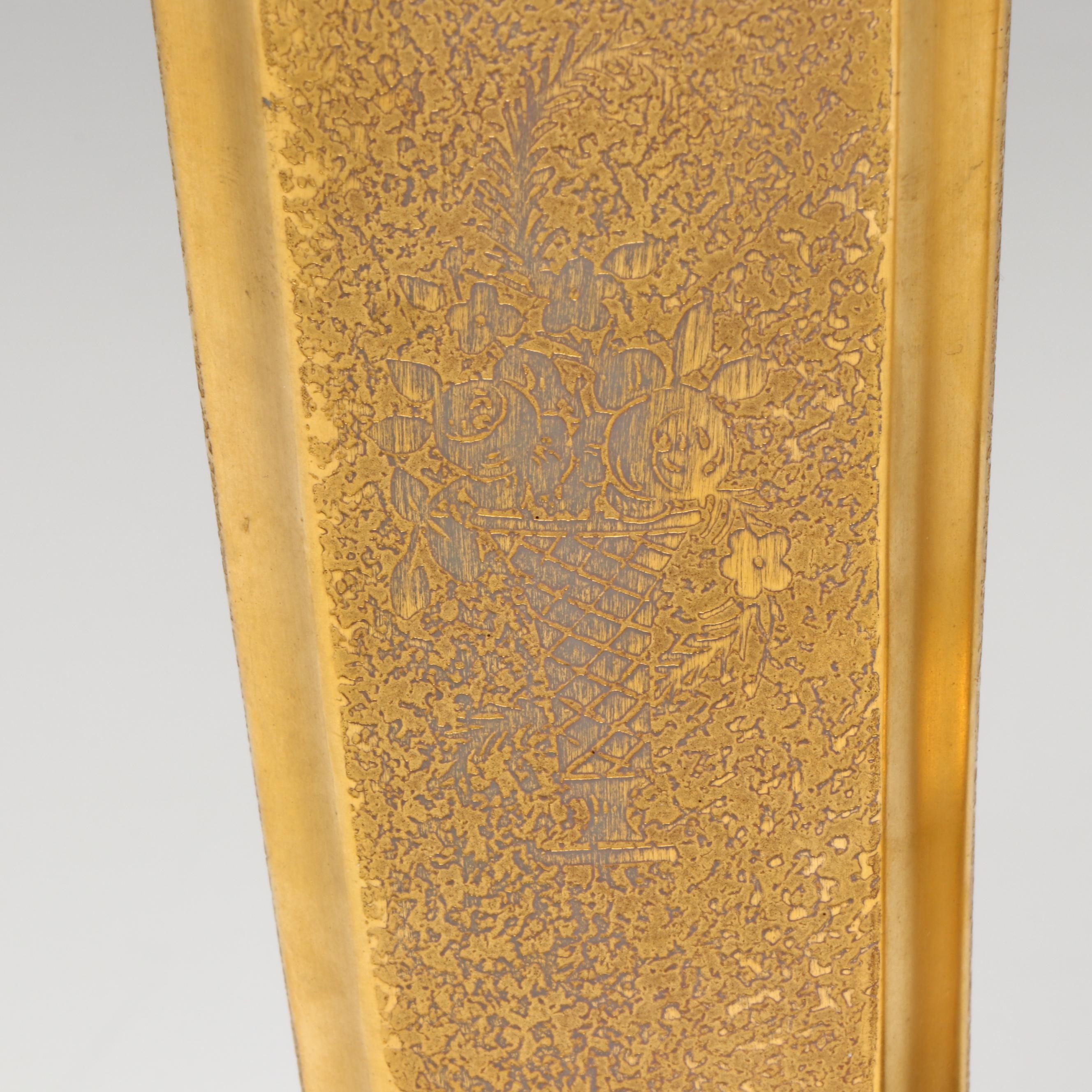 Gilt Porcelain and Glass Vases with Gilt Glass Plate