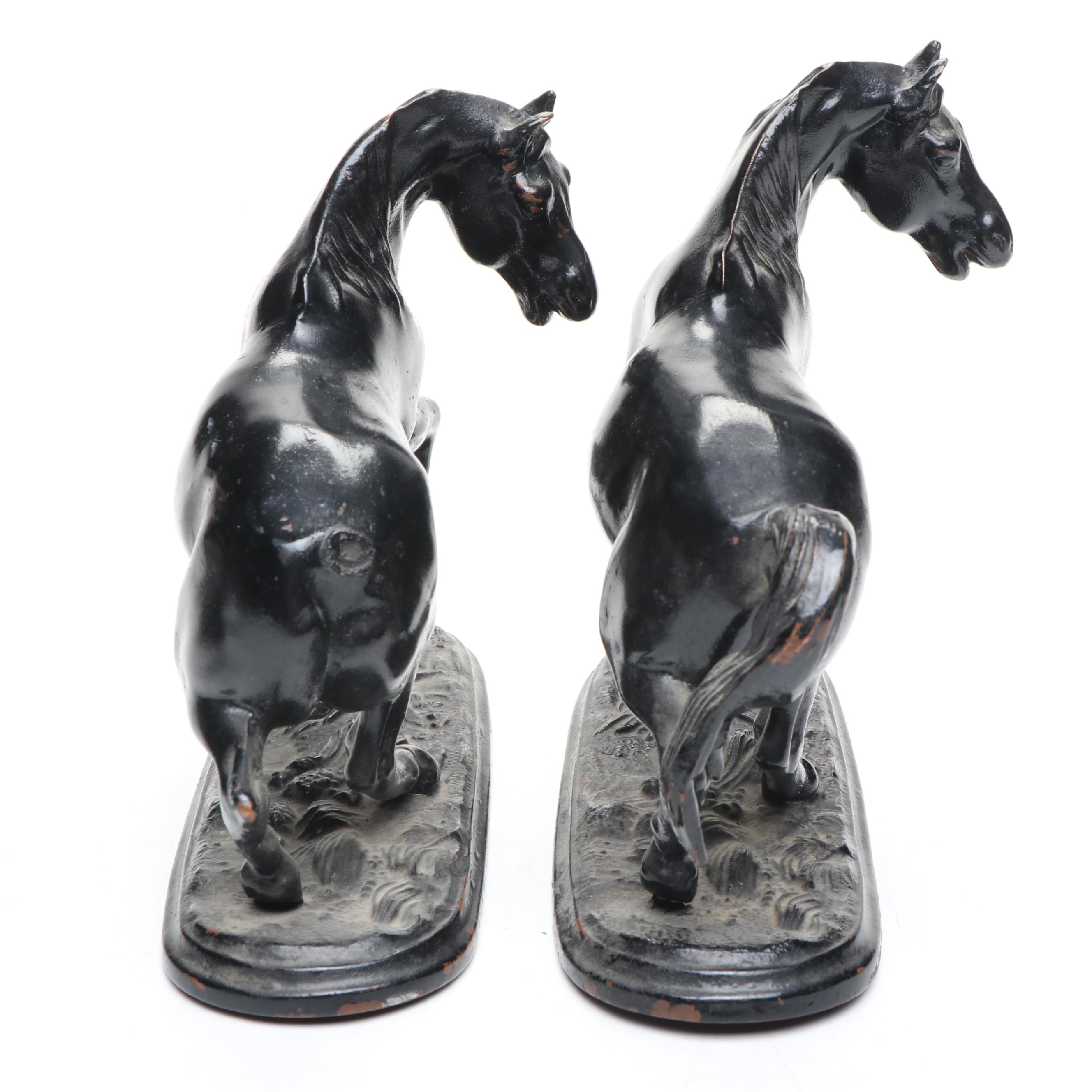 Pair of Jennings Brothers Painted Copper Horse Figurines, Early 20th Century