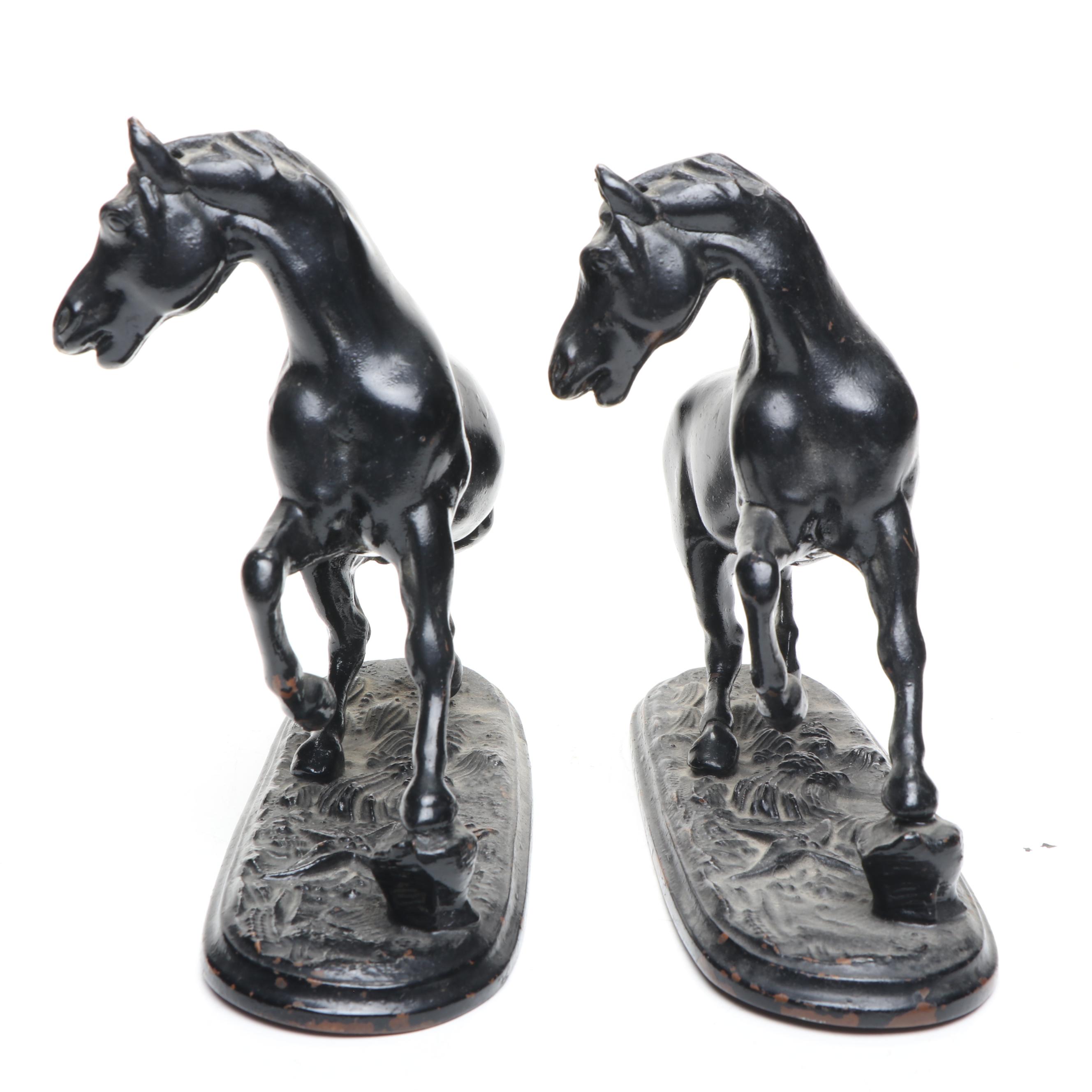 Pair of Jennings Brothers Painted Copper Horse Figurines, Early 20th Century