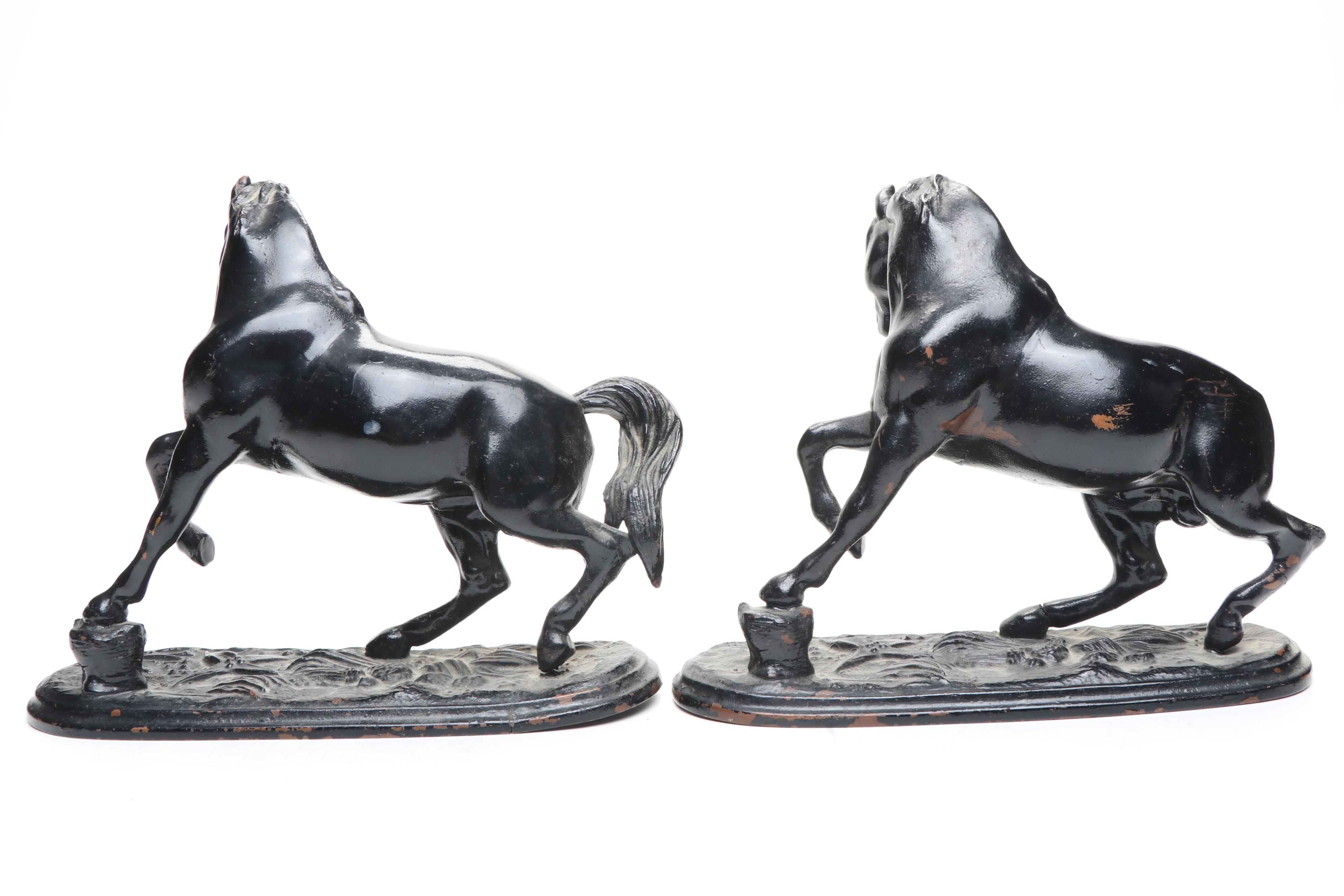 Pair of Jennings Brothers Painted Copper Horse Figurines, Early 20th Century