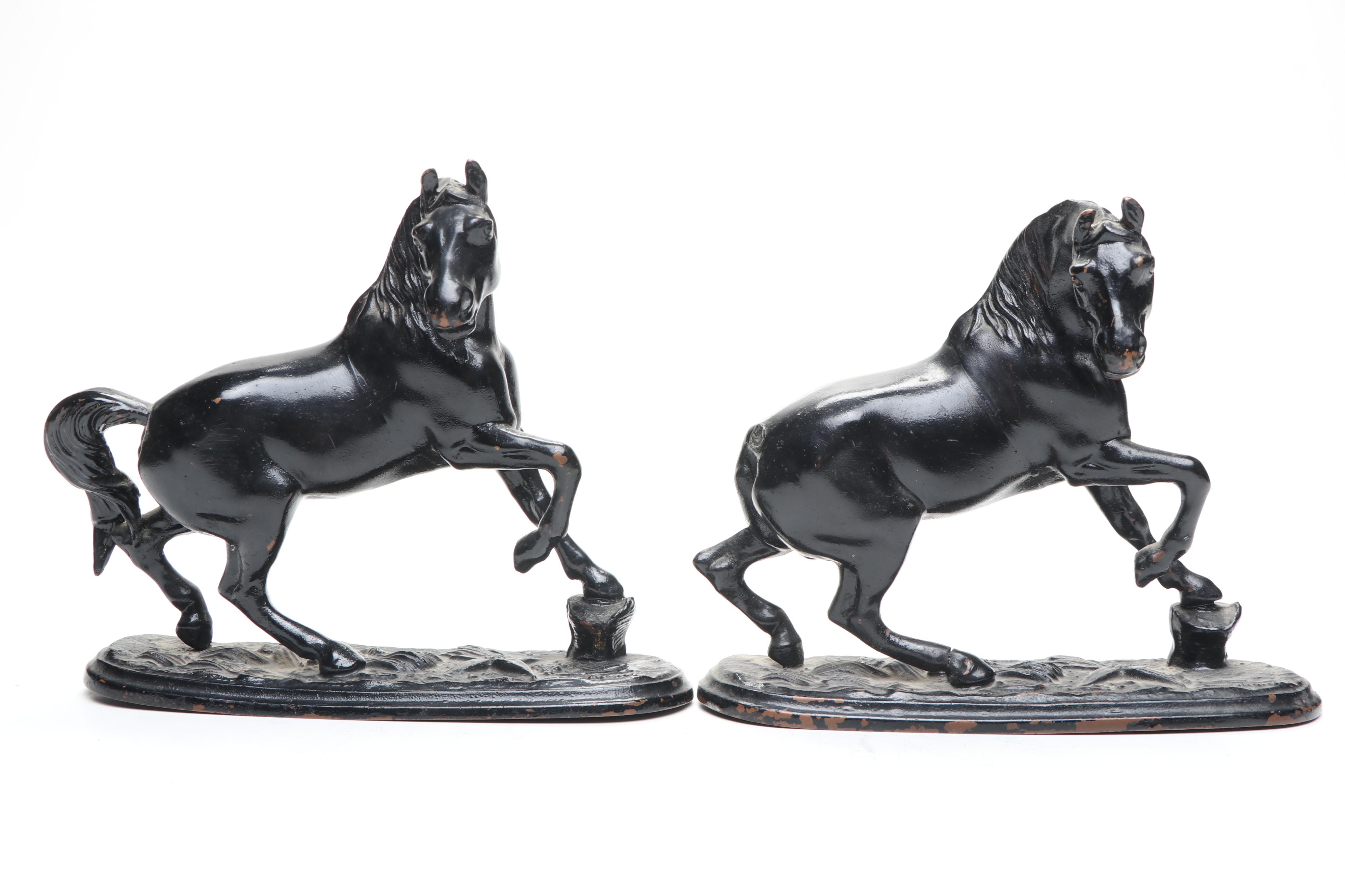 Pair of Jennings Brothers Painted Copper Horse Figurines, Early 20th Century