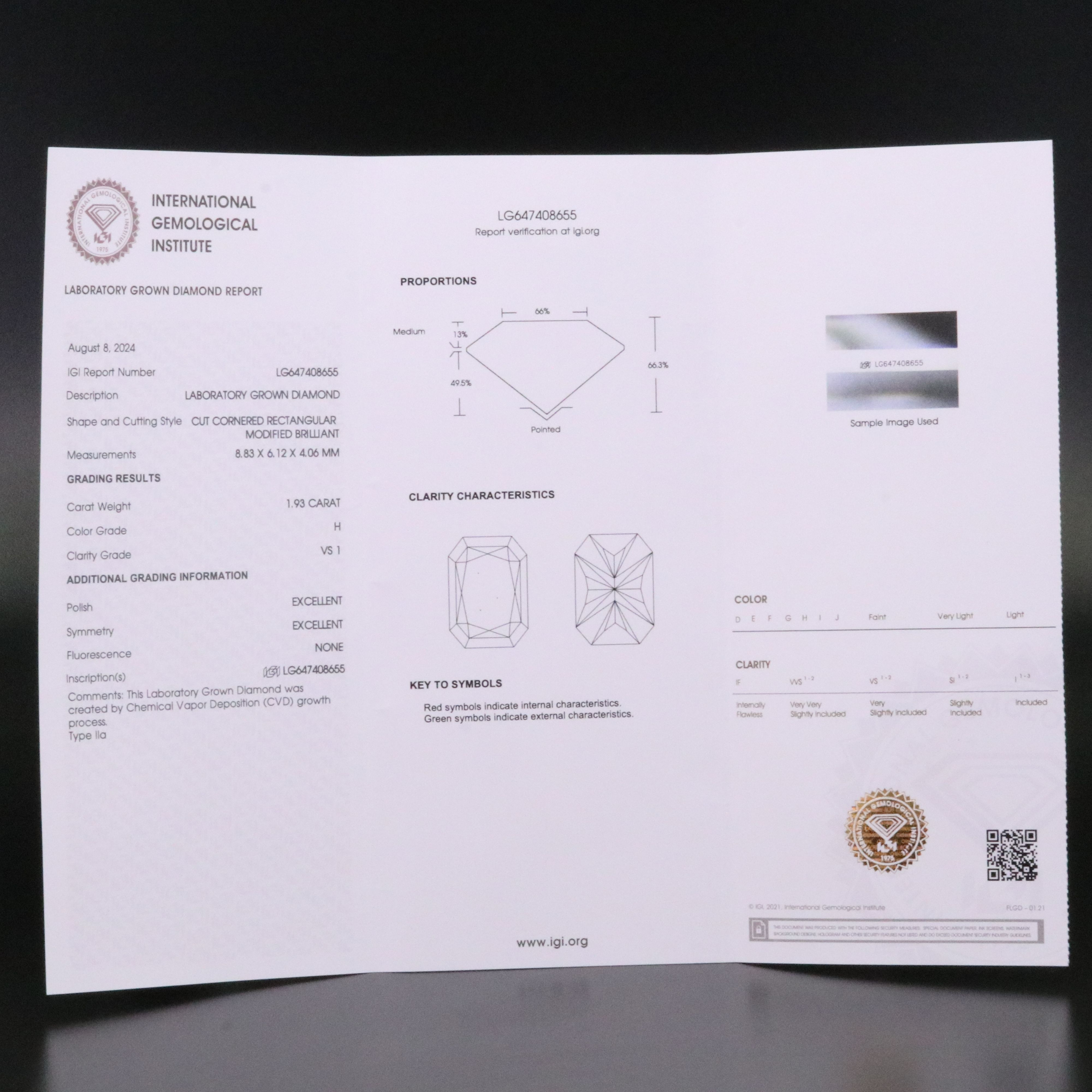 Loose 1.93 CT Lab Grown Diamond with IGI Report