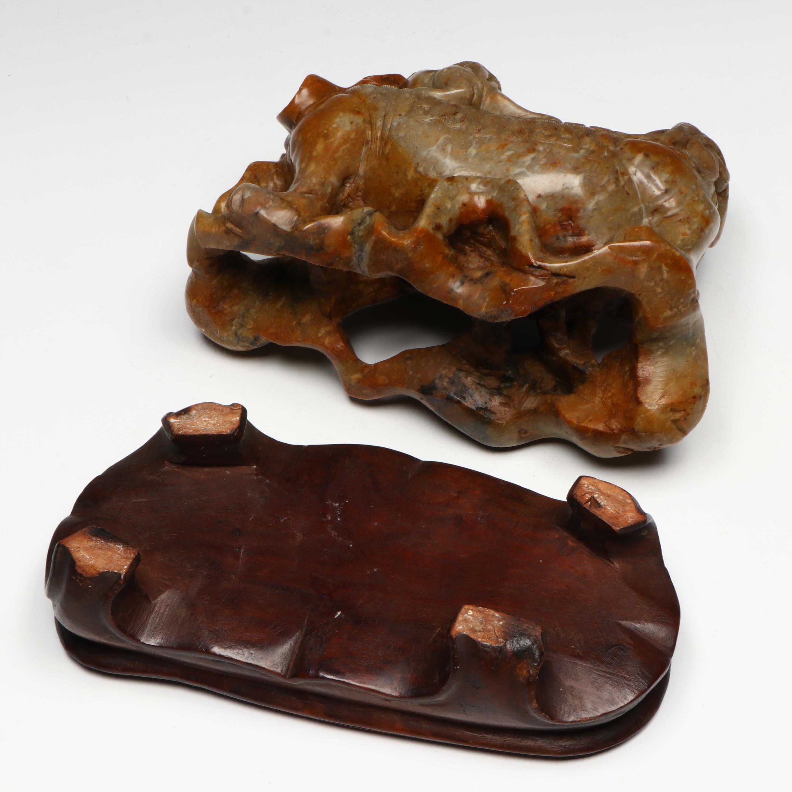 Antique Chinese Carved Soapstone Guardian Lions