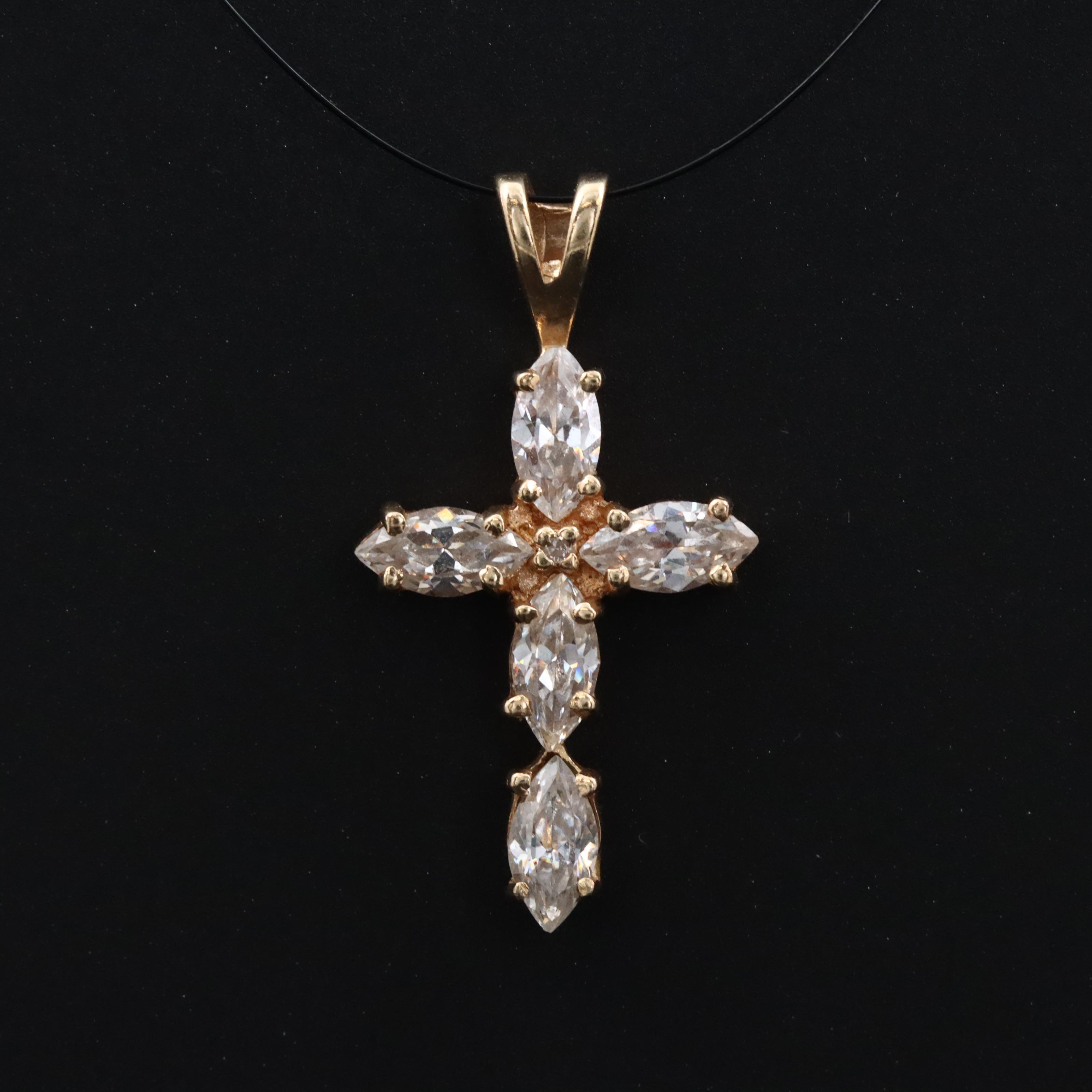 10K CZ Cross Pendant