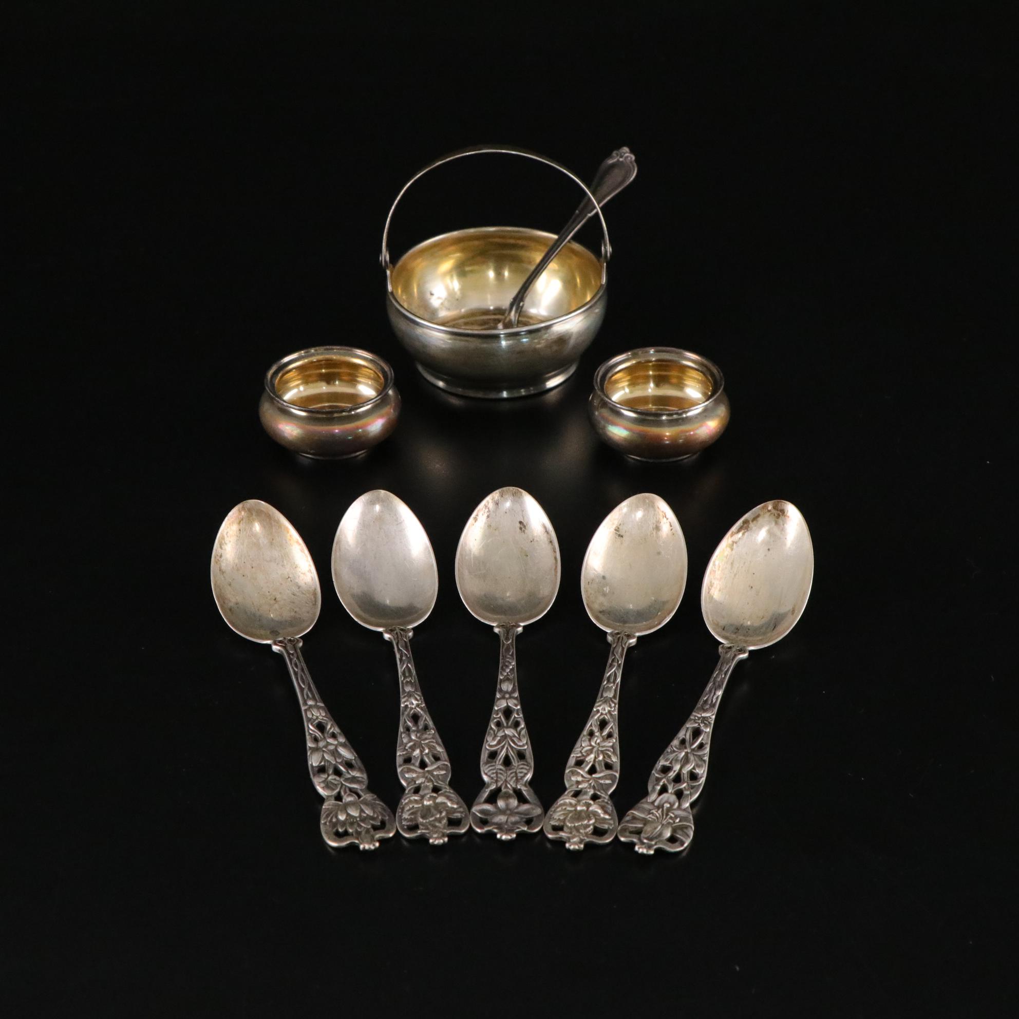 Sterling Silver Art Nouveau Table Spoons, Sugar Bowl & More