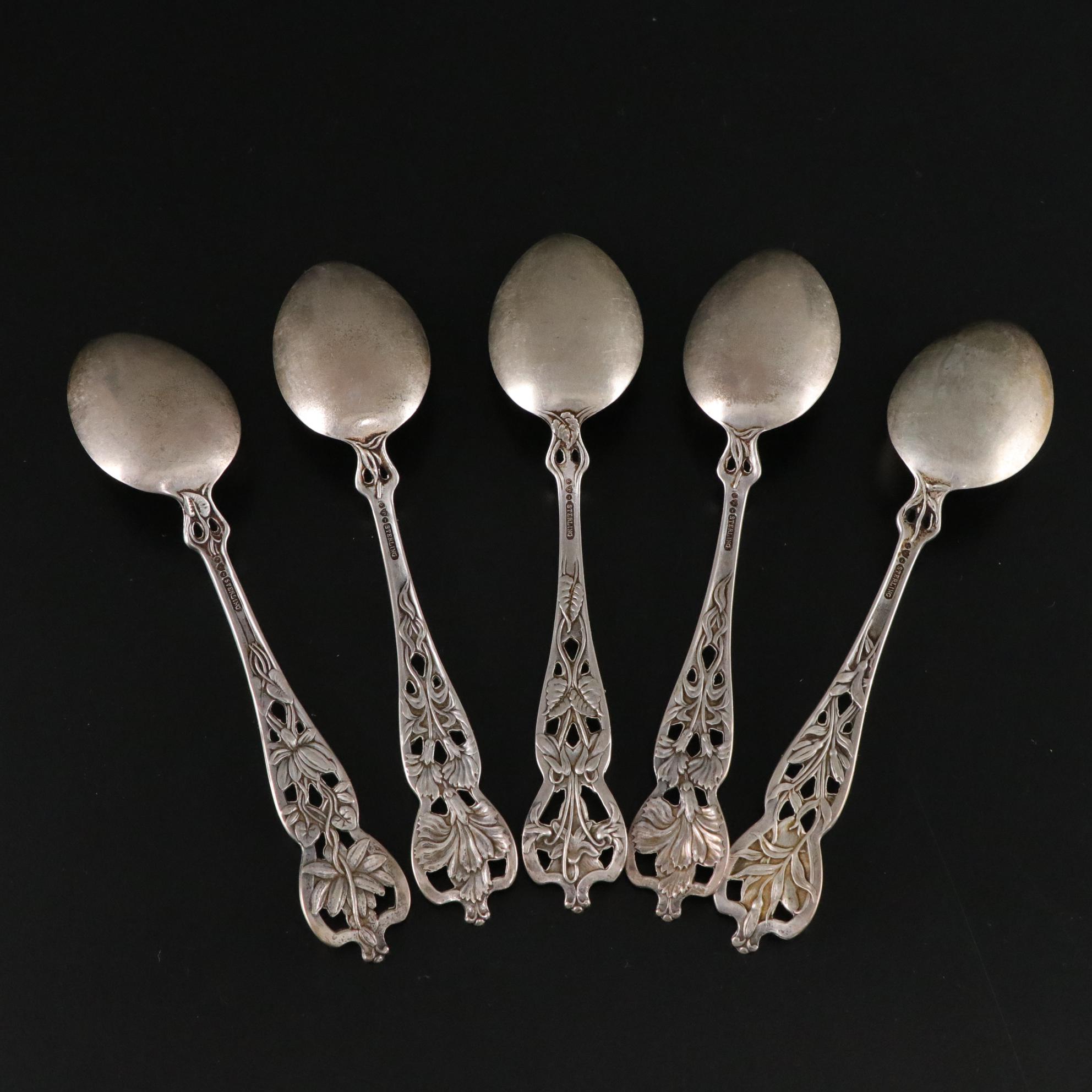 Sterling Silver Art Nouveau Table Spoons, Sugar Bowl & More