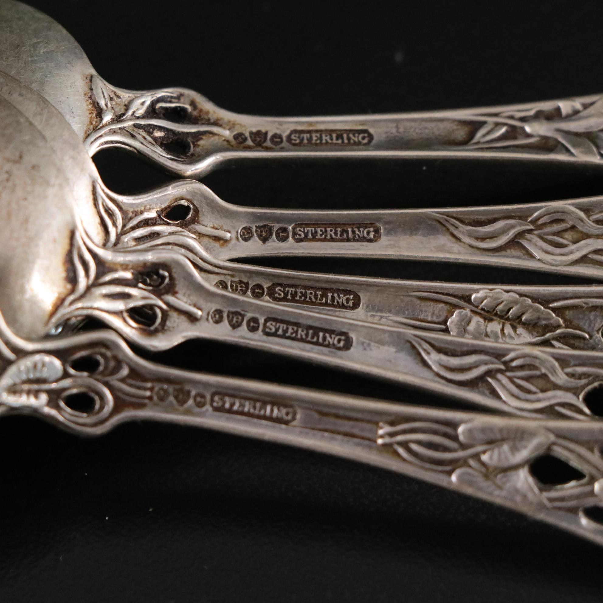 Sterling Silver Art Nouveau Table Spoons, Sugar Bowl & More