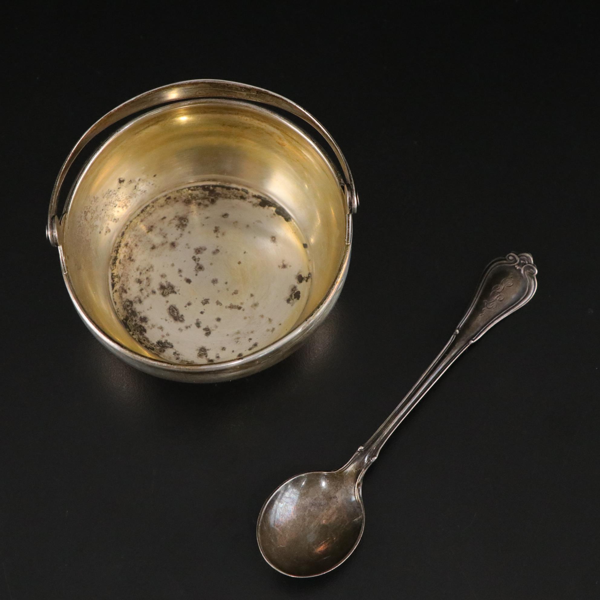 Sterling Silver Art Nouveau Table Spoons, Sugar Bowl & More