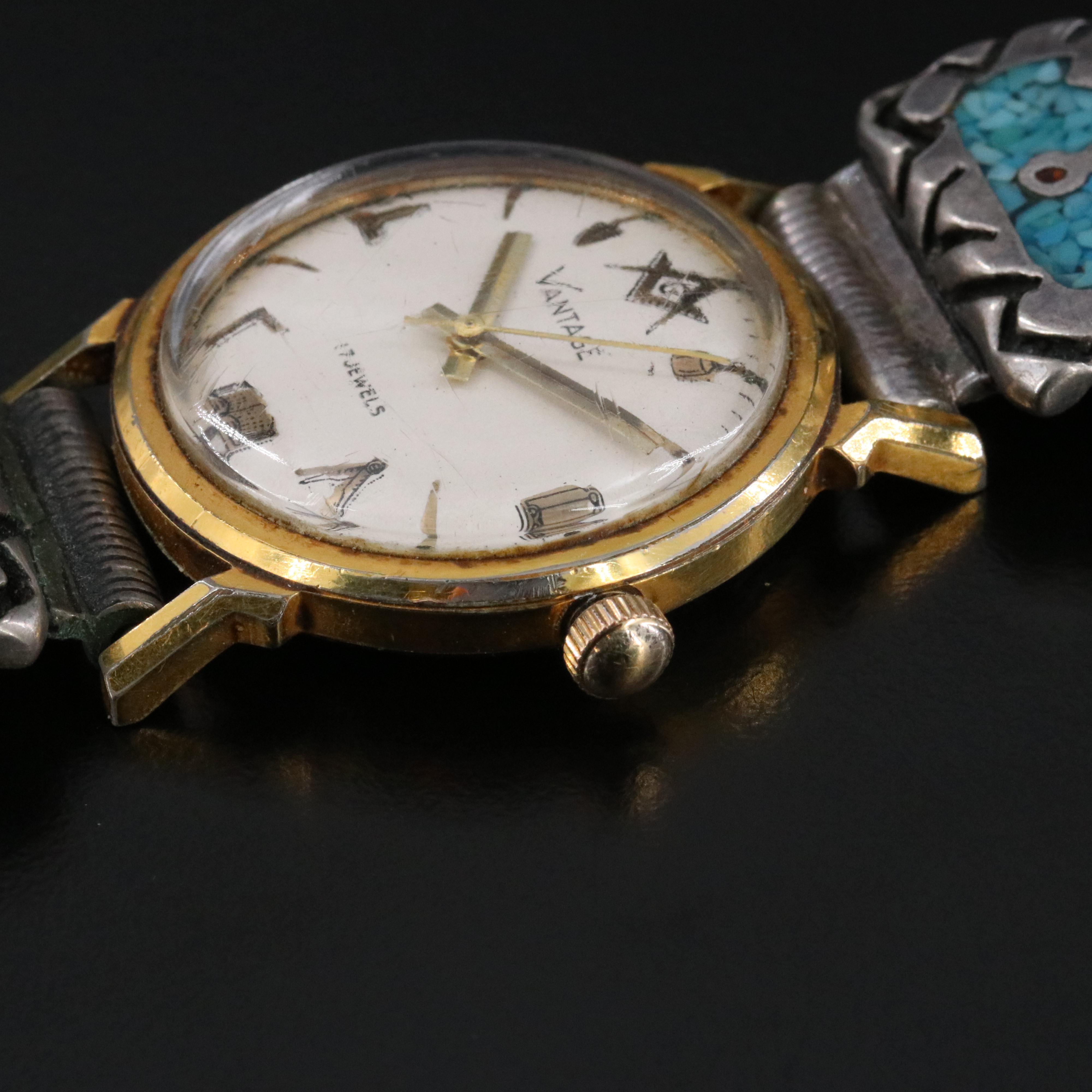 Vantage Masonic Dial and Band Accents Stem Wind Watch