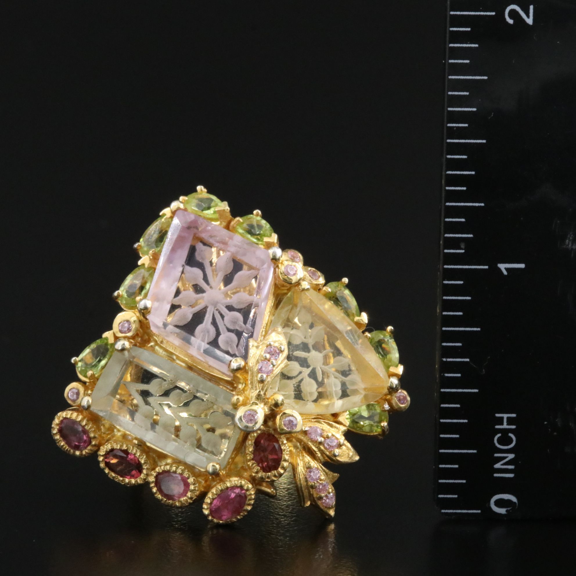 Sterling Quartz and Gemstone Floral Ring