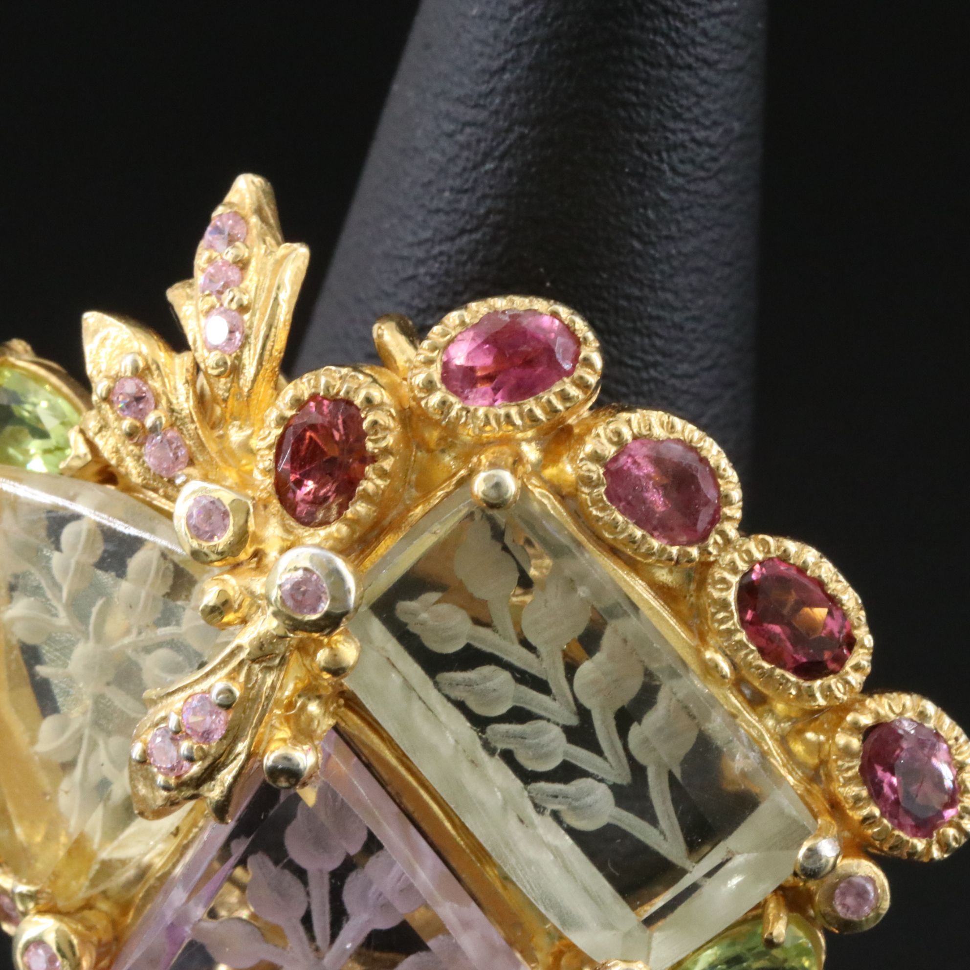 Sterling Quartz and Gemstone Floral Ring