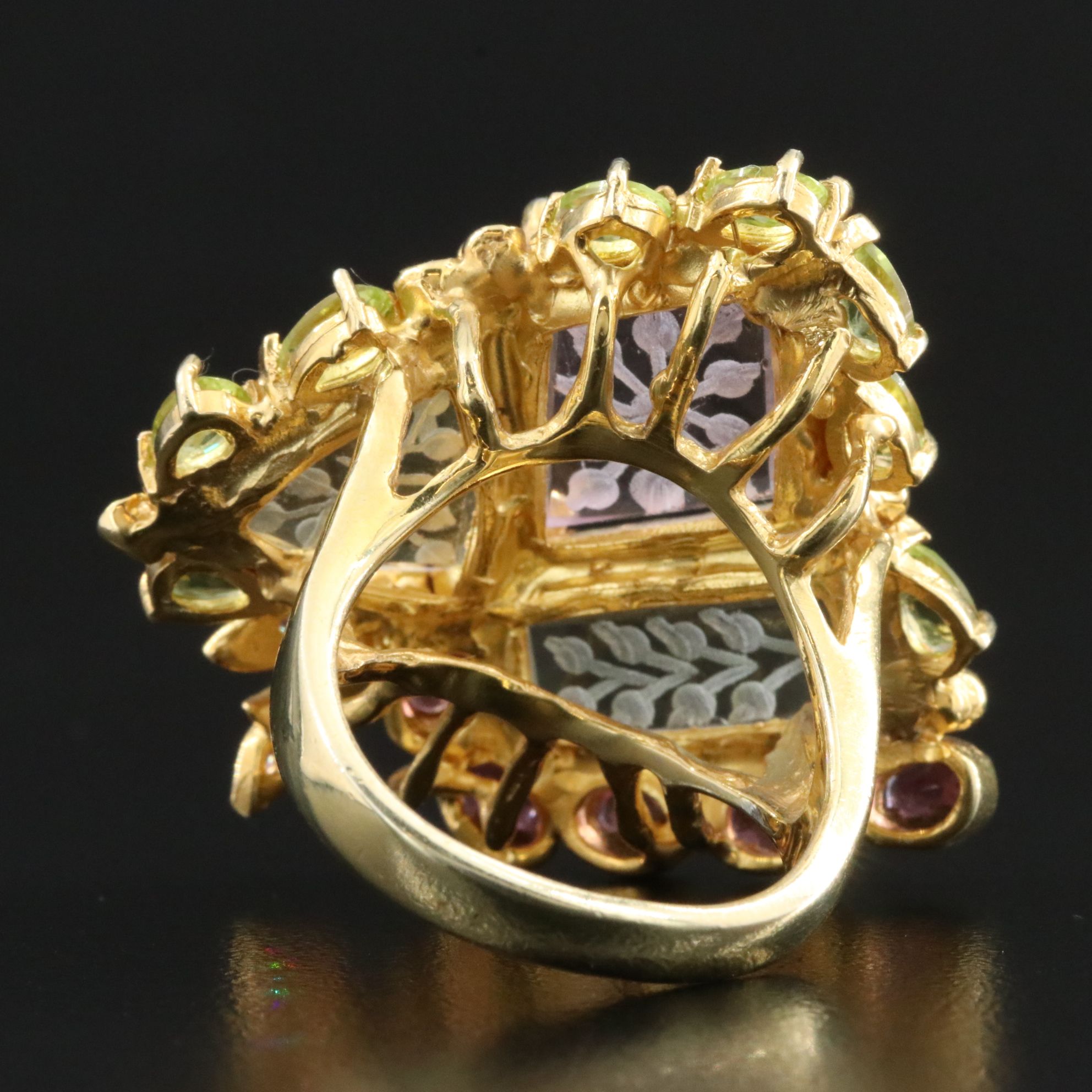 Sterling Quartz and Gemstone Floral Ring