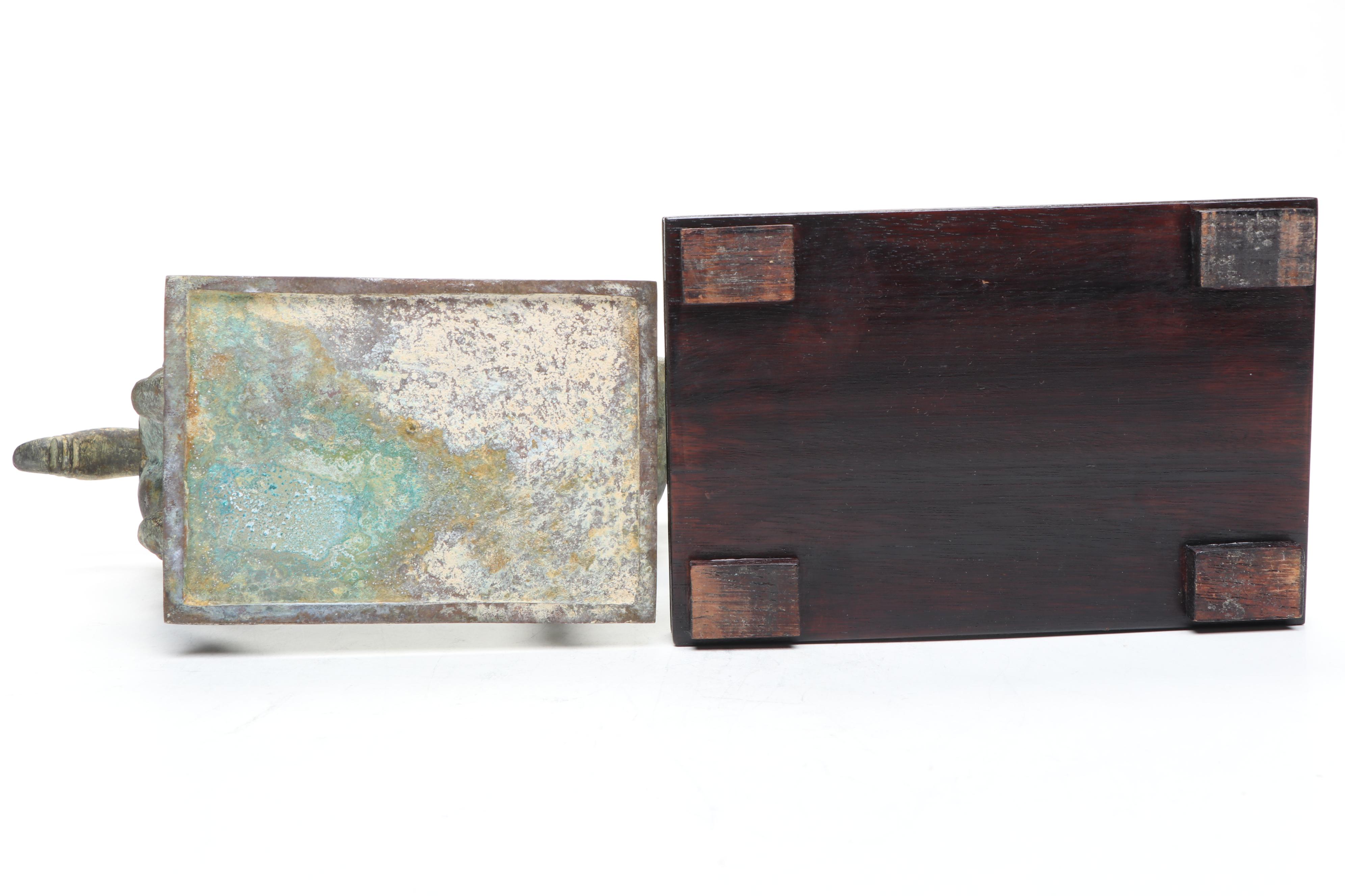 Chinese Tang Dynasty Style Cast Metal Horse on Wooden Stand