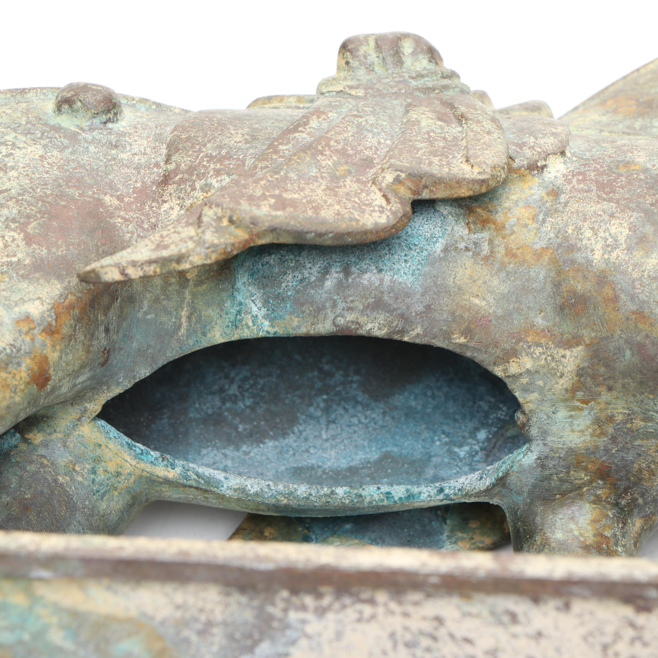 Chinese Tang Dynasty Style Cast Metal Horse on Wooden Stand