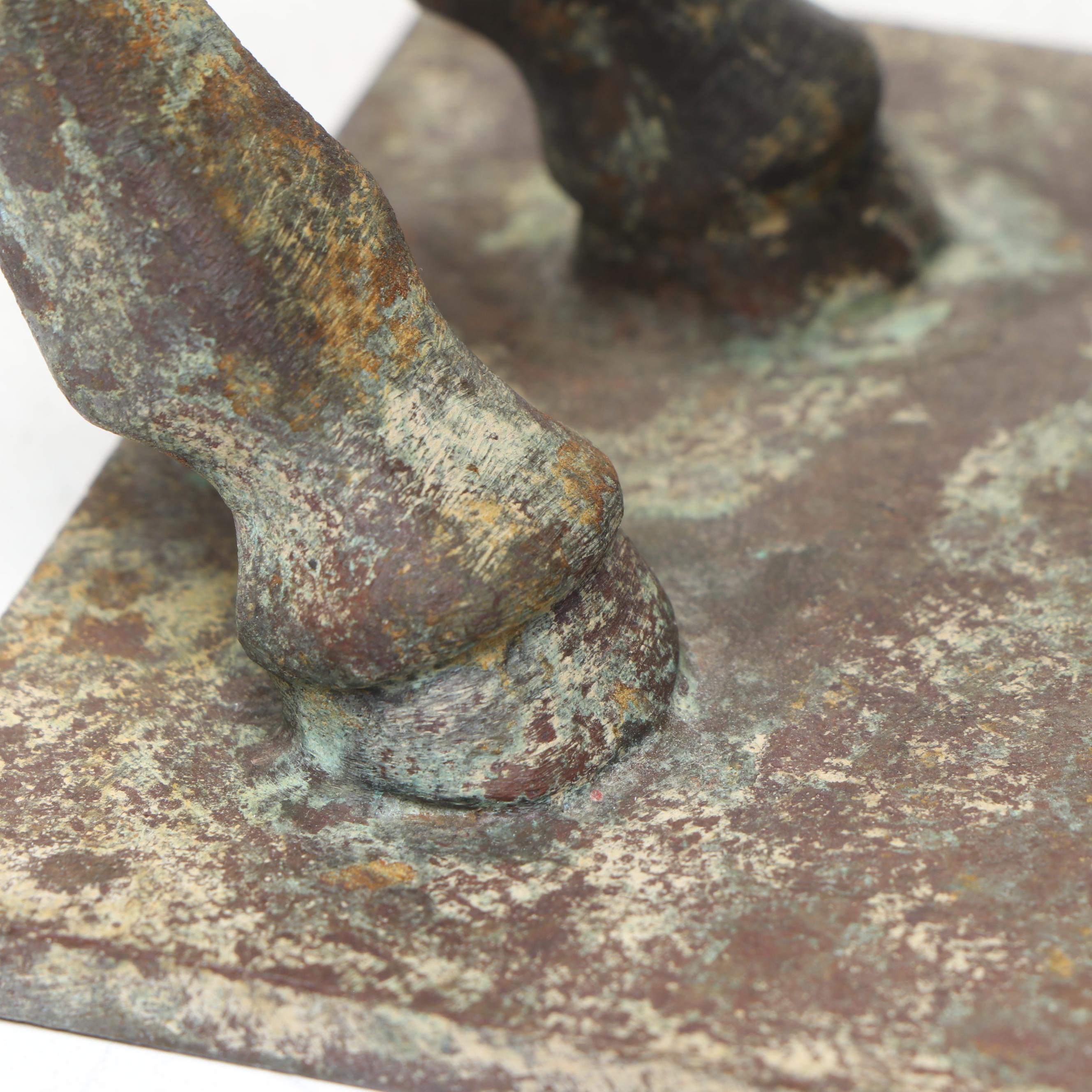 Chinese Tang Dynasty Style Cast Metal Horse on Wooden Stand