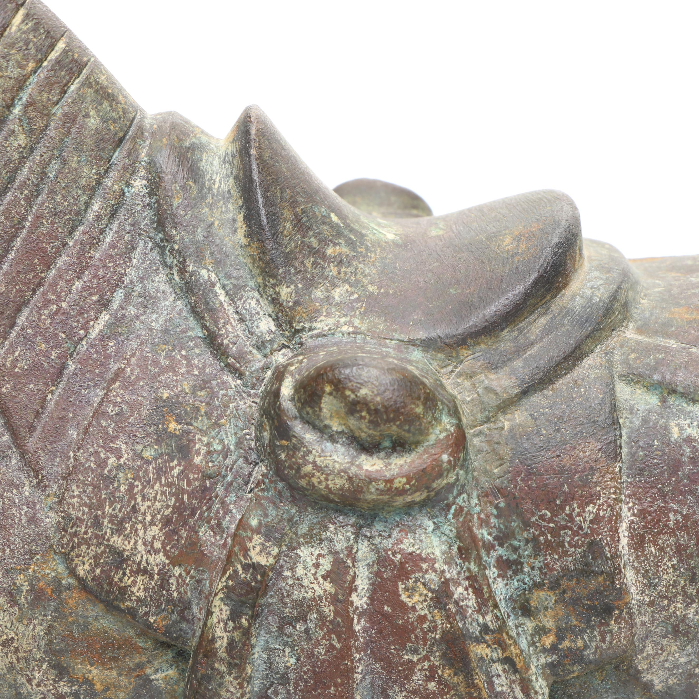 Chinese Tang Dynasty Style Cast Metal Horse on Wooden Stand