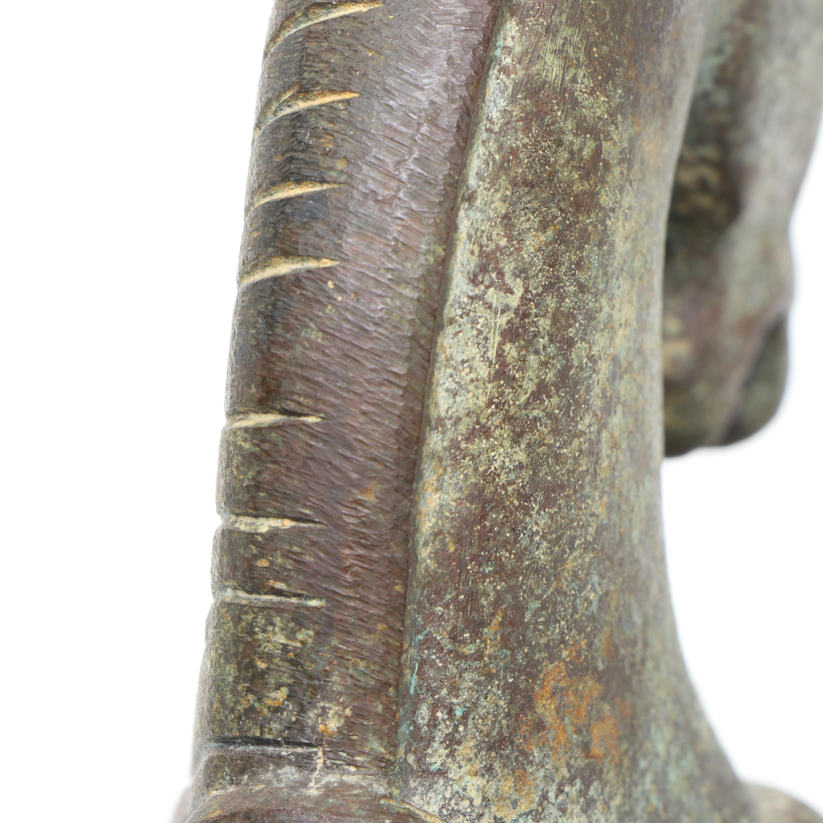 Chinese Tang Dynasty Style Cast Metal Horse on Wooden Stand