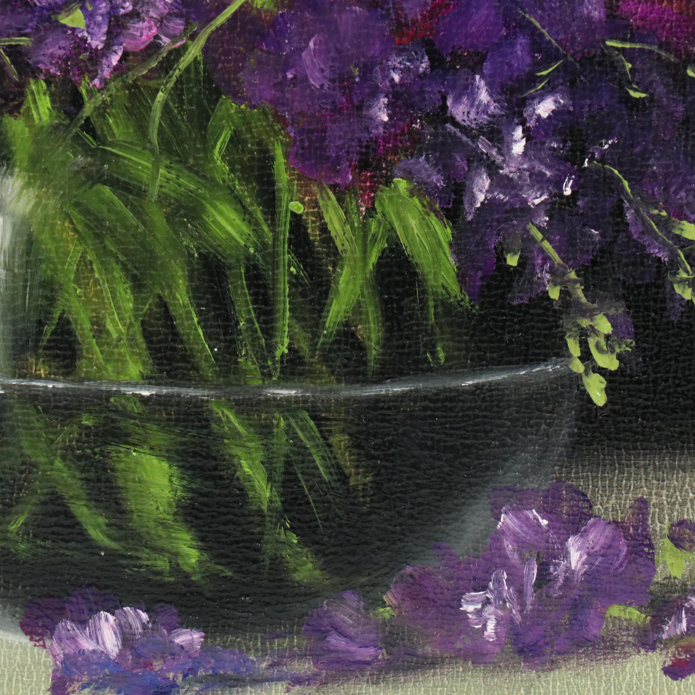 Thu-Thuy Tran Floral Still Life Oil Painting "Matthiolas in Early Spring," 2025