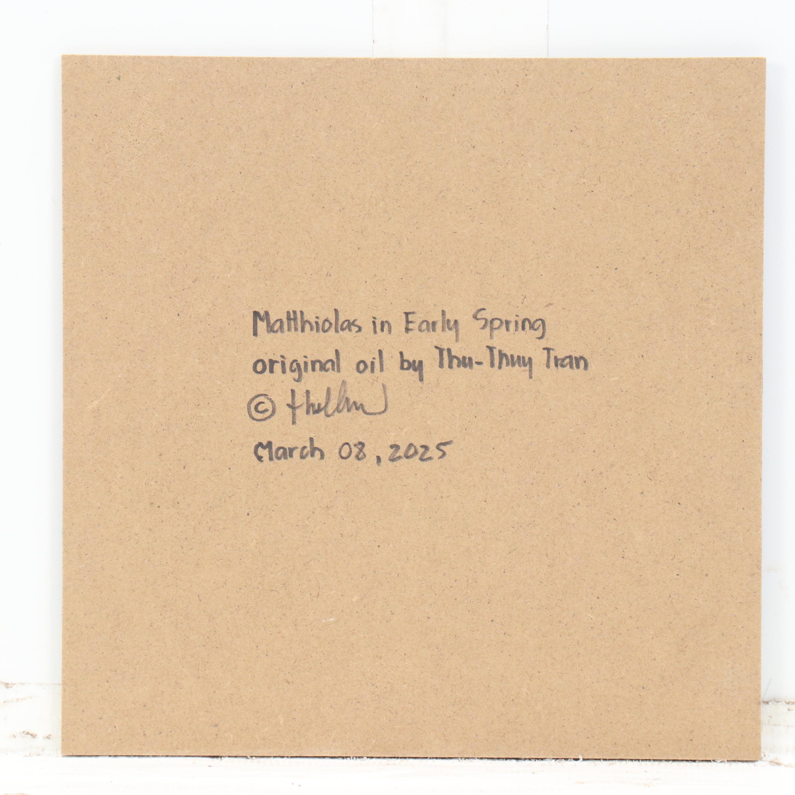 Thu-Thuy Tran Floral Still Life Oil Painting "Matthiolas in Early Spring," 2025