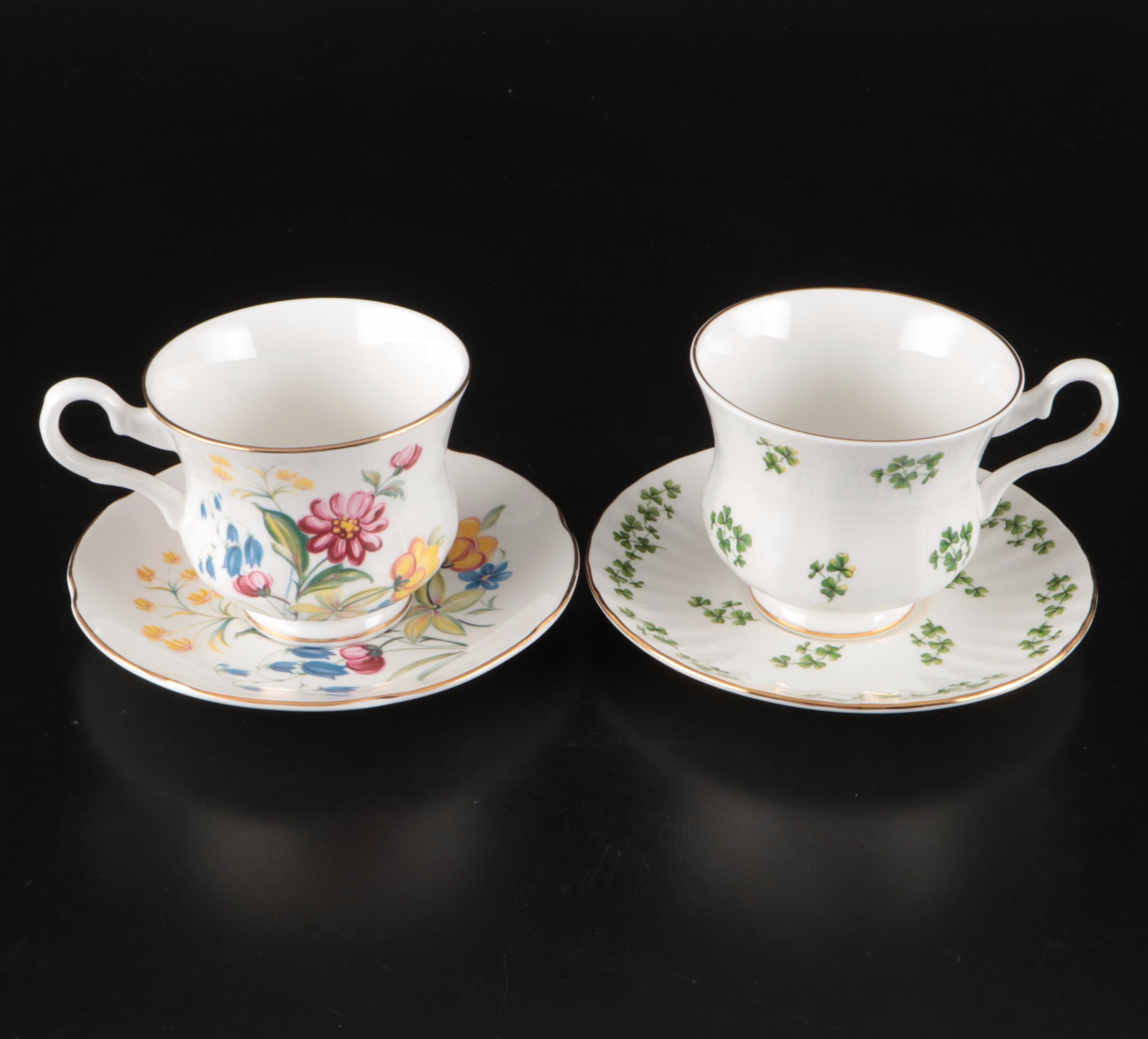 Vintage English and Japanese Porcelain Teacups and Saucers with Other Tableware
