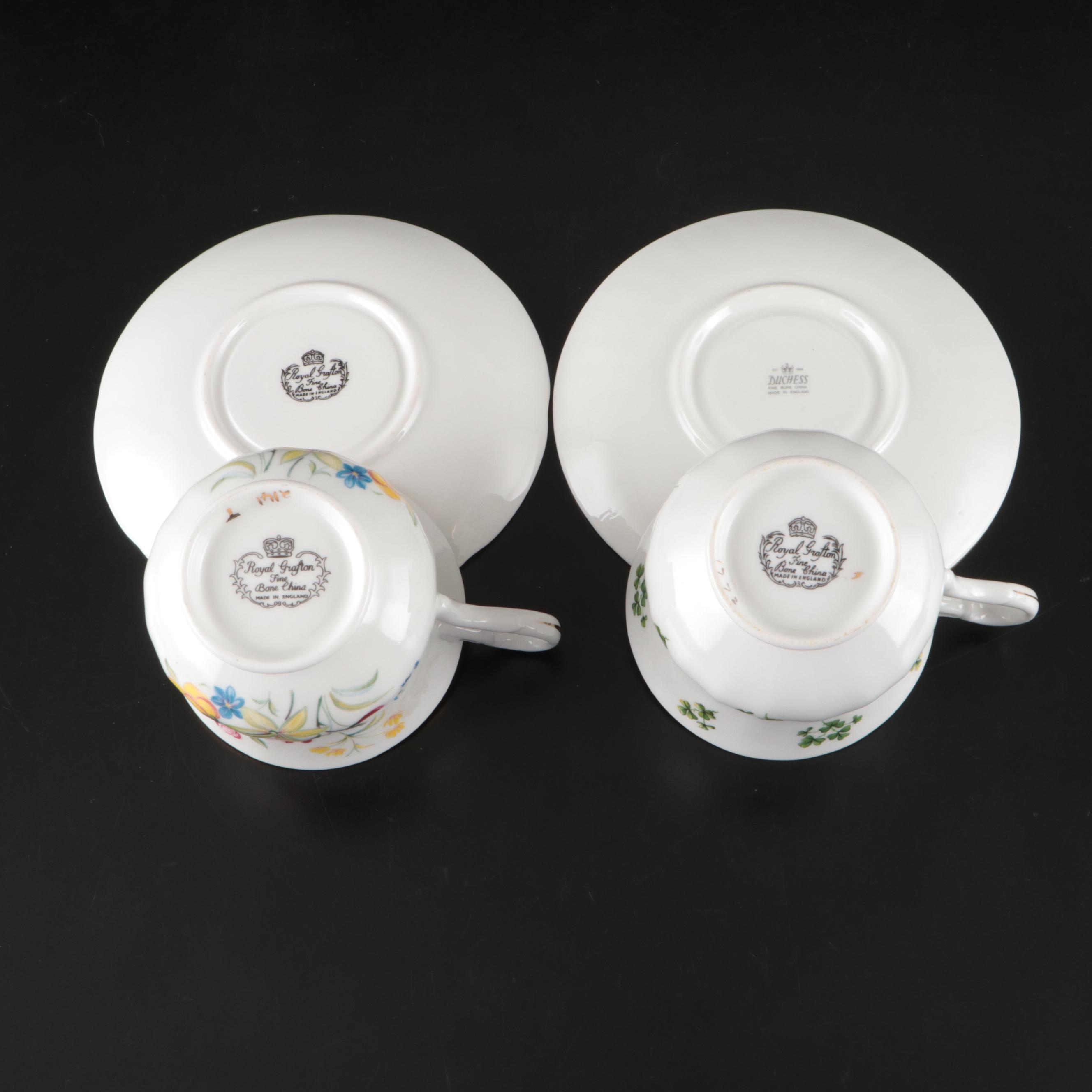 Vintage English and Japanese Porcelain Teacups and Saucers with Other Tableware