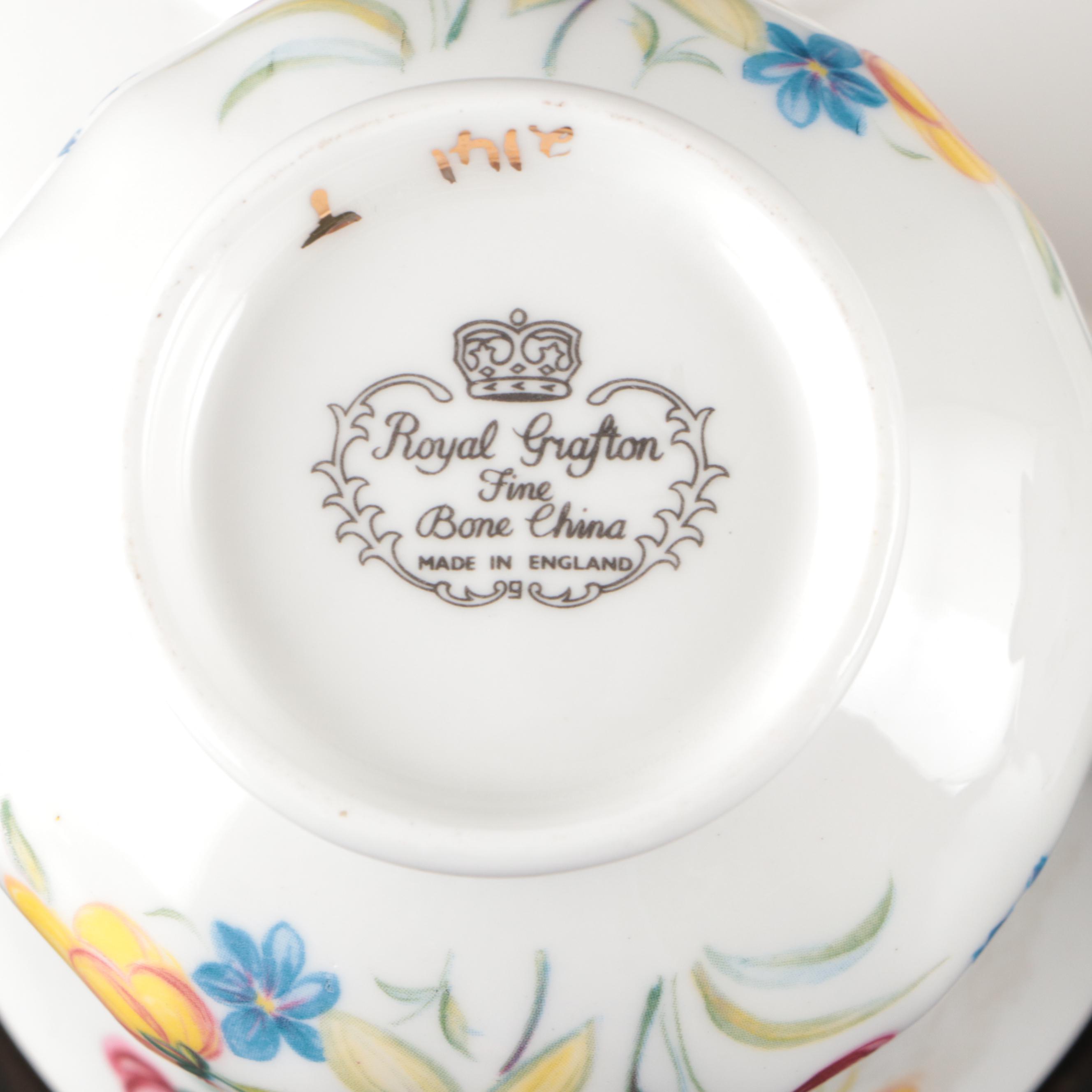 Vintage English and Japanese Porcelain Teacups and Saucers with Other Tableware