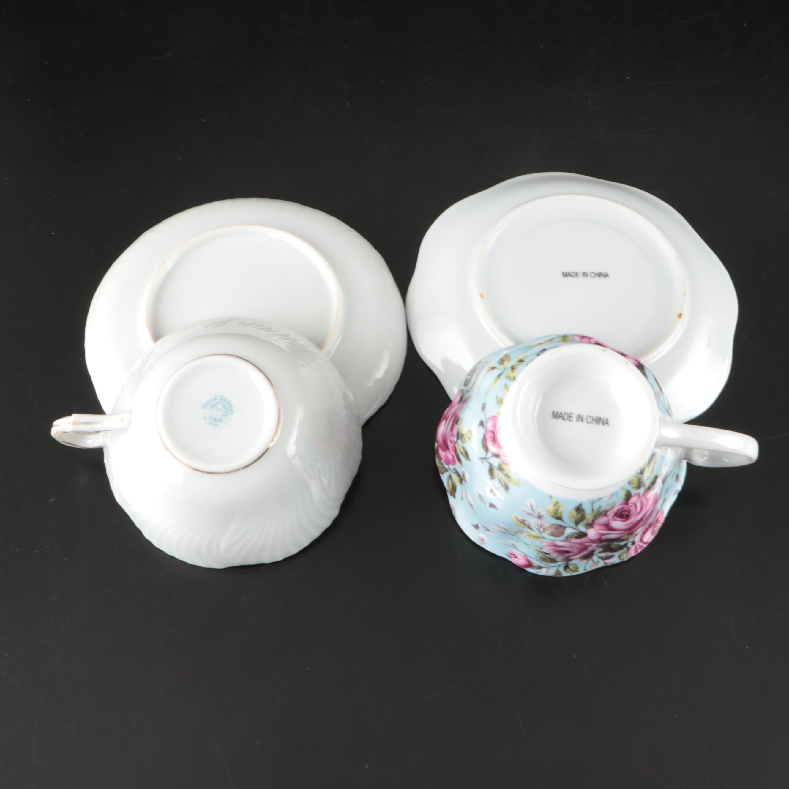 Vintage English and Japanese Porcelain Teacups and Saucers with Other Tableware