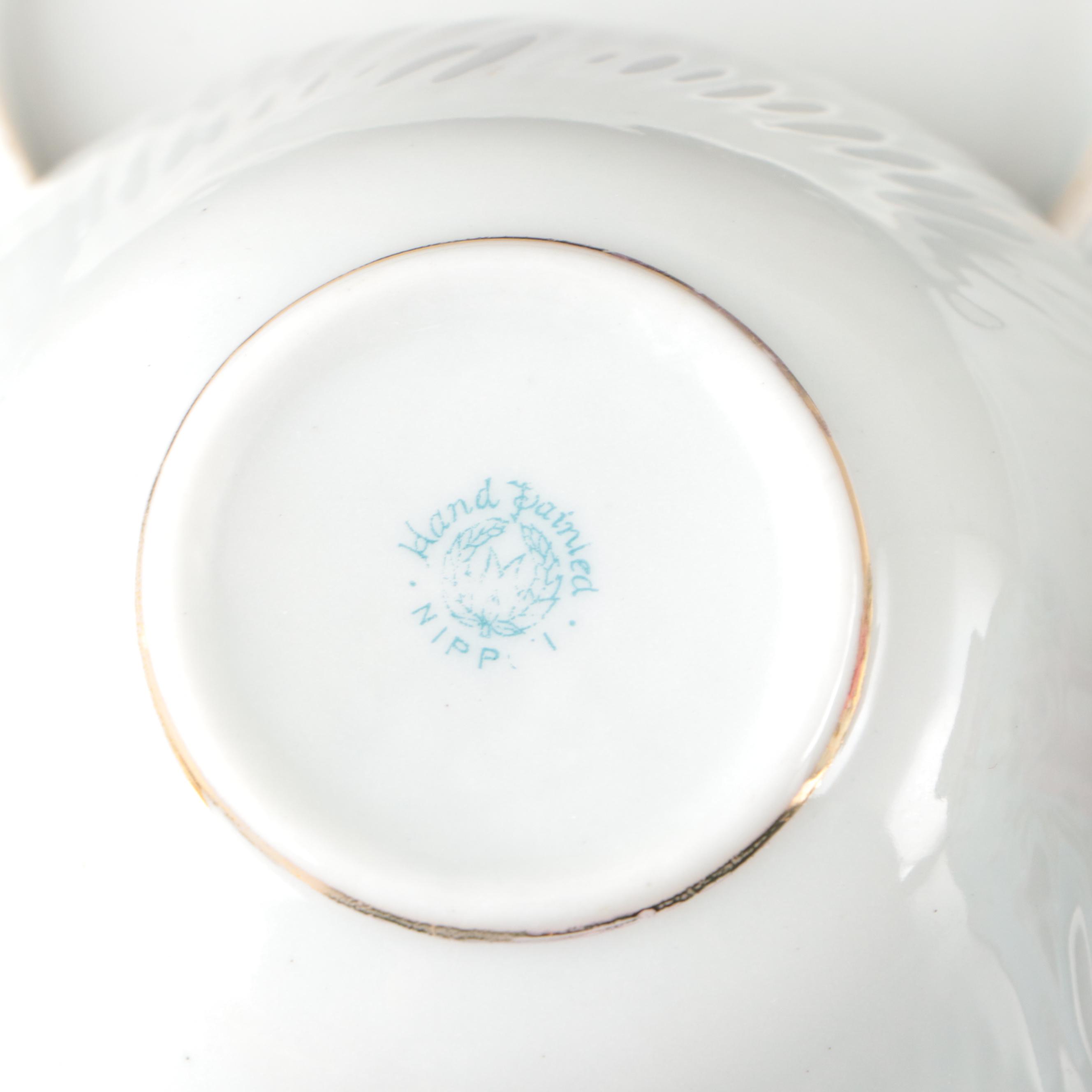 Vintage English and Japanese Porcelain Teacups and Saucers with Other Tableware