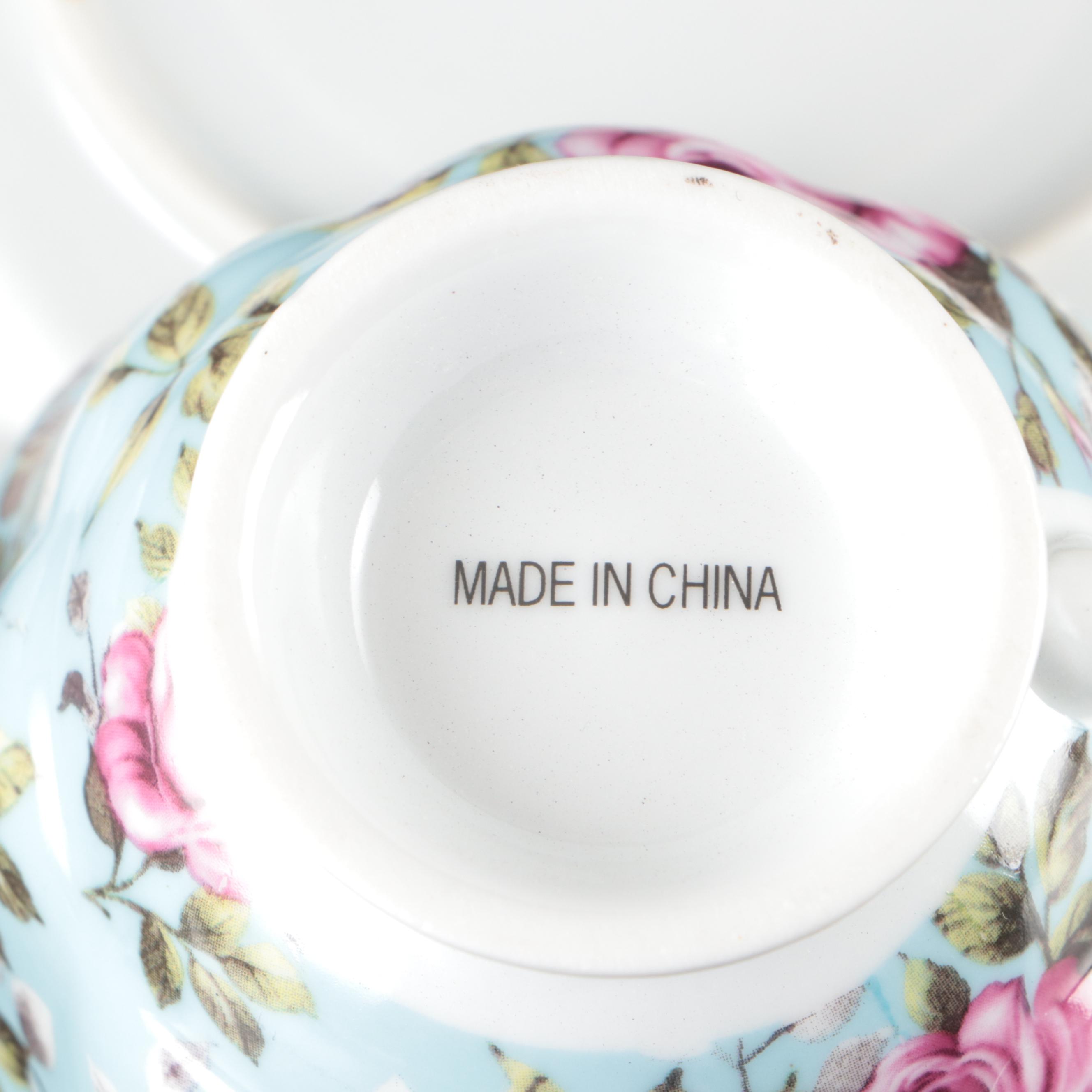 Vintage English and Japanese Porcelain Teacups and Saucers with Other Tableware