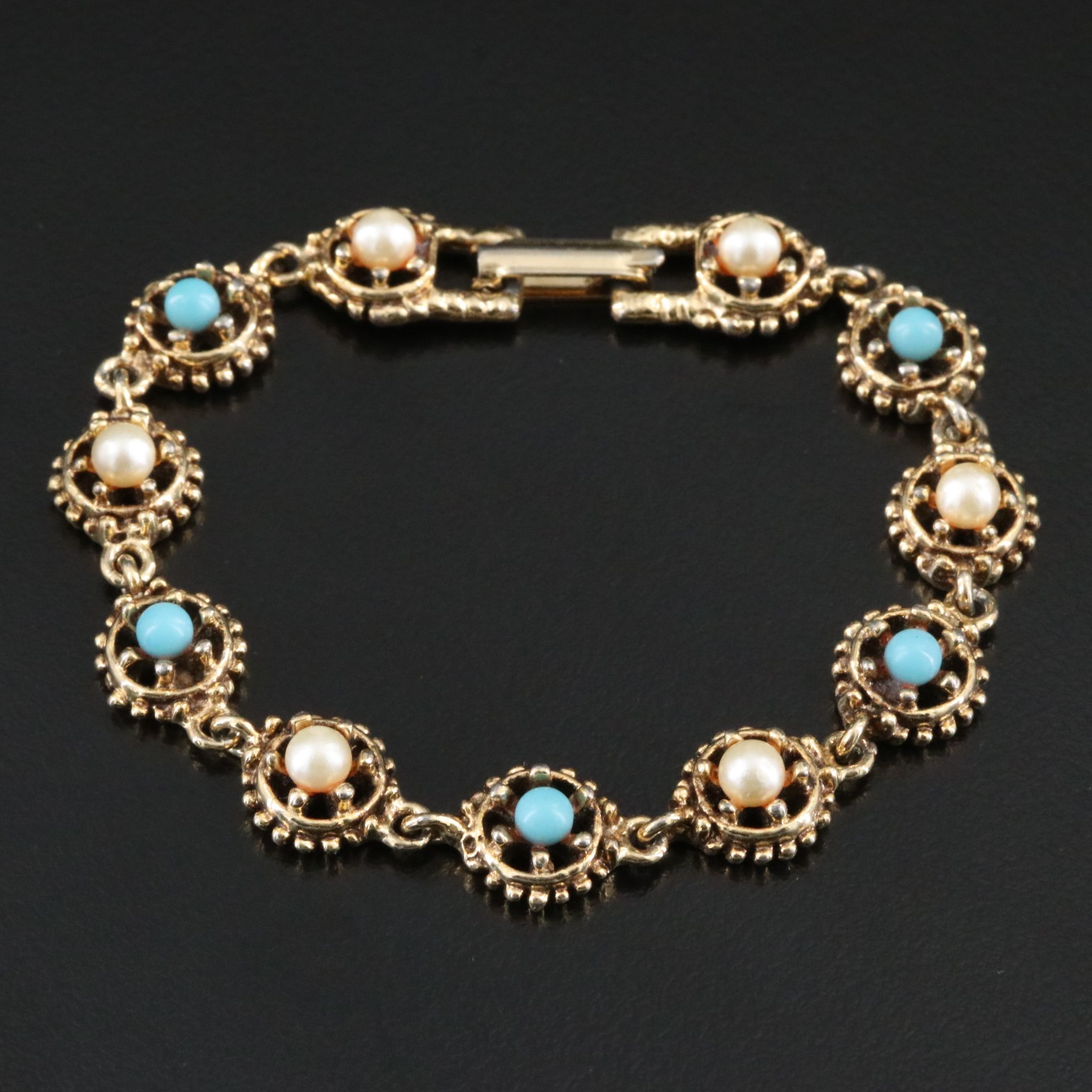 Faux Pearl and Faux Turquoise Link Bracelet