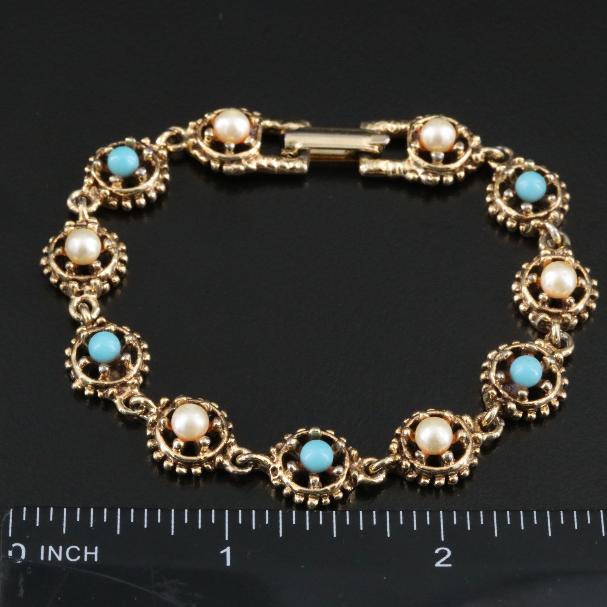 Faux Pearl and Faux Turquoise Link Bracelet