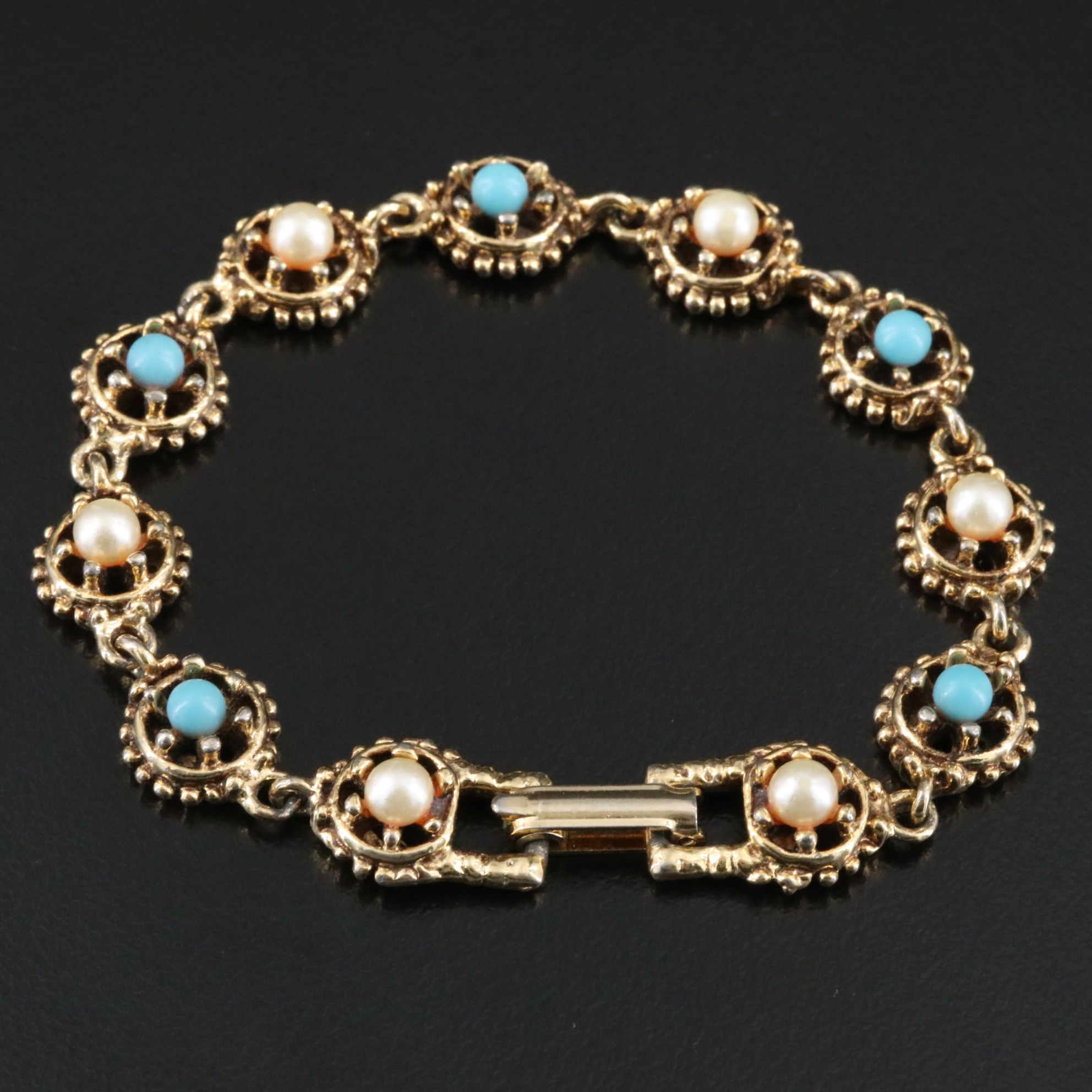 Faux Pearl and Faux Turquoise Link Bracelet