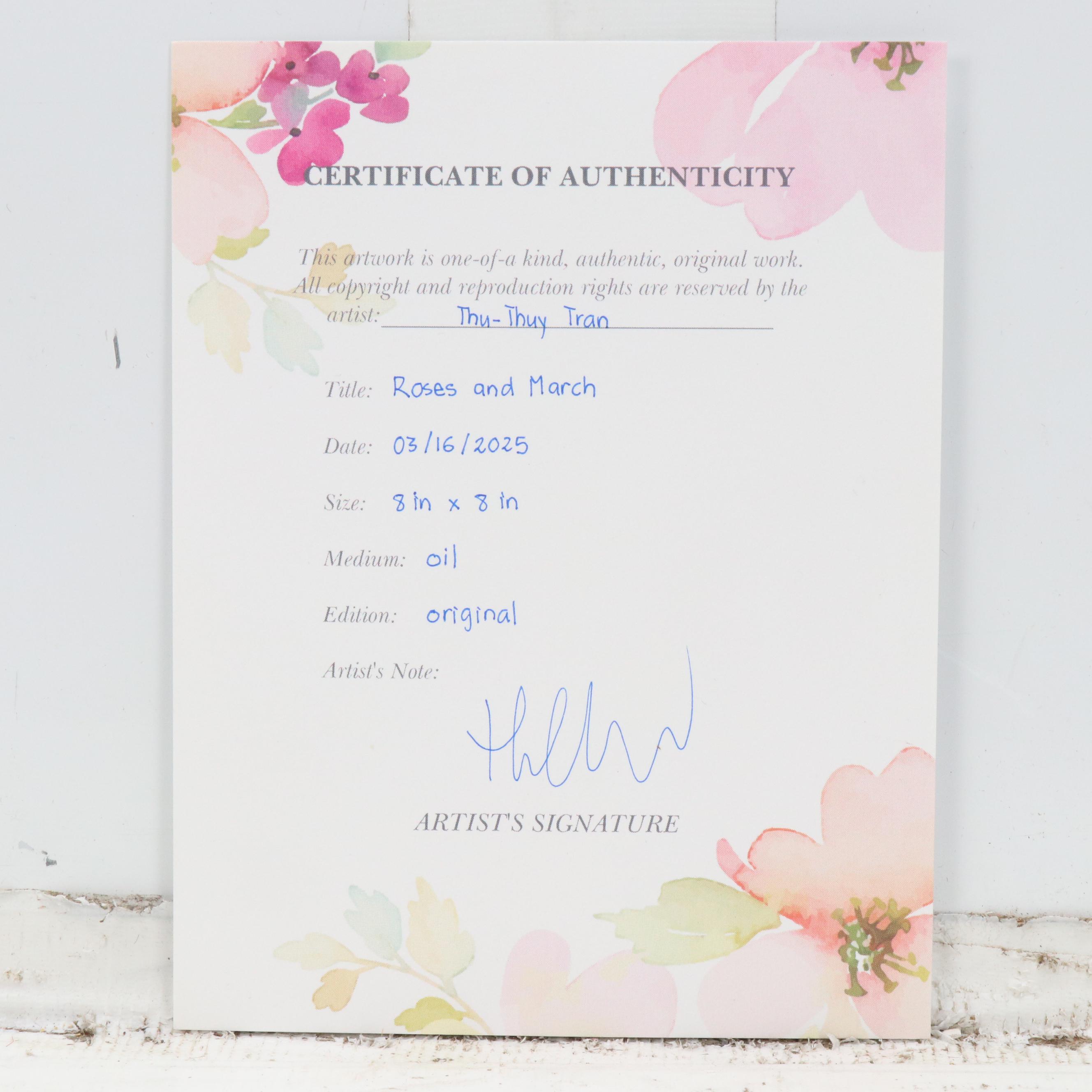 Thu-Thuy Tran Floral Still Life Oil Painting "Roses and March" 2025