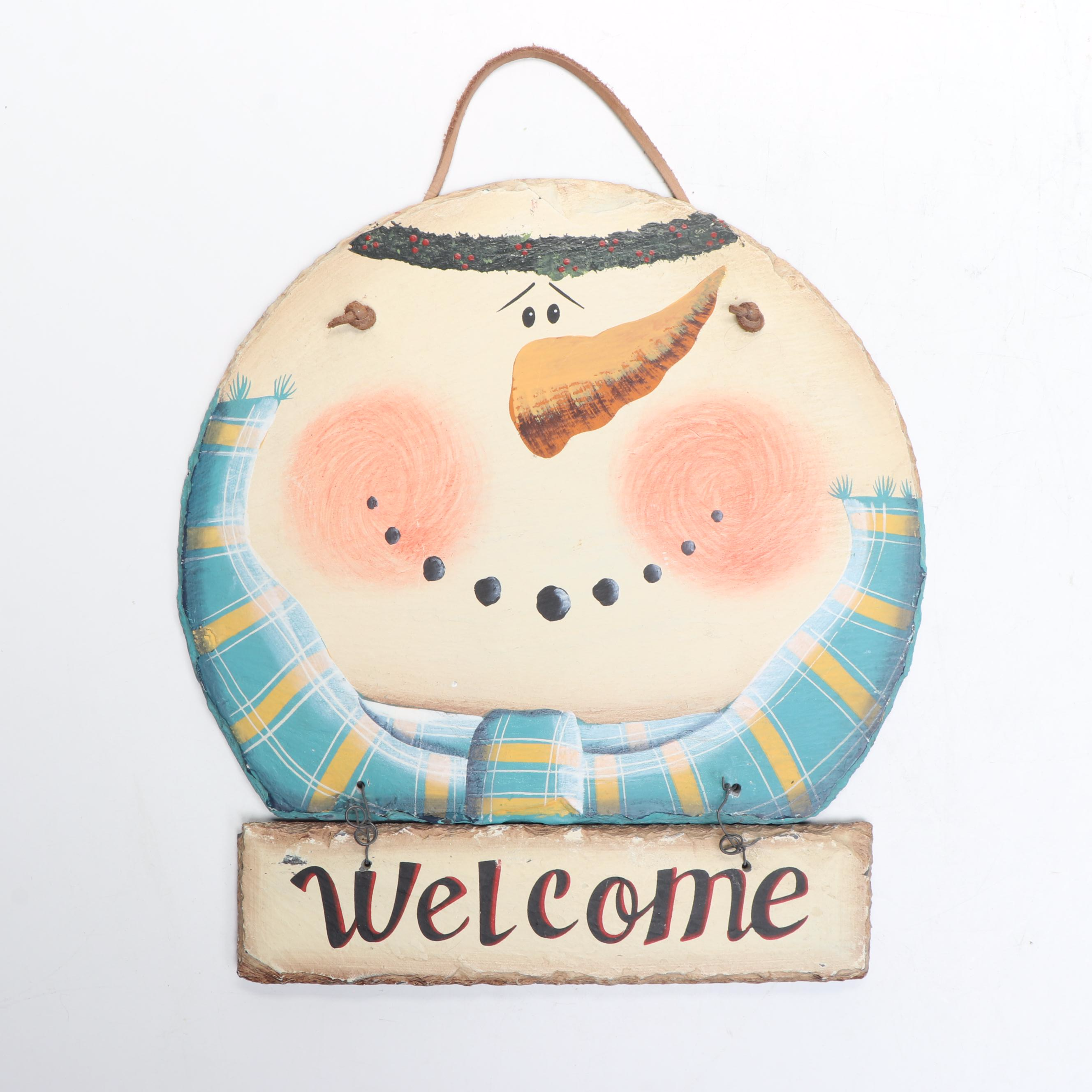 Snowman Wall Hanging Stoneware Welcome Signs