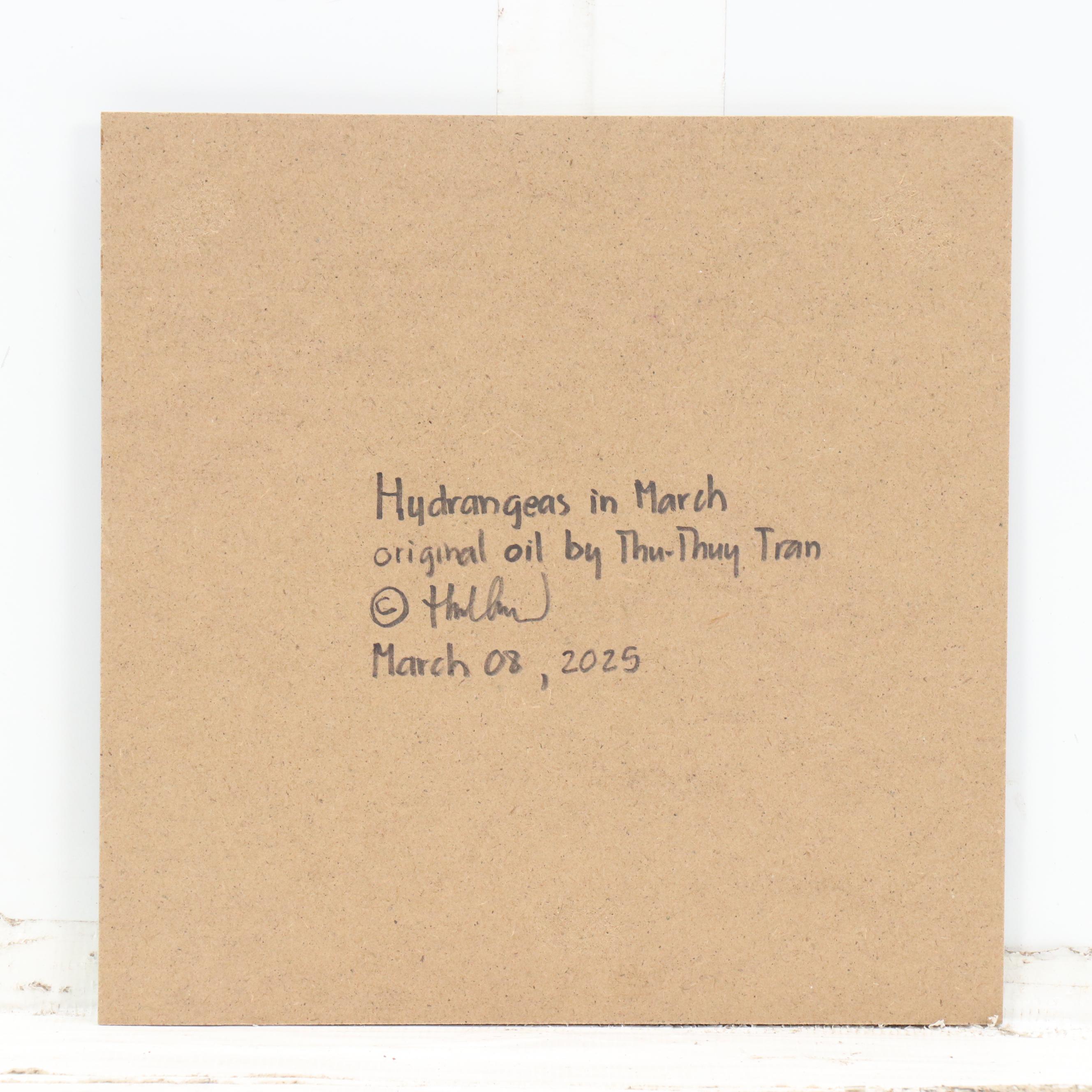 Thu-Thuy Tran Floral Still Life Oil Painting "Hydrangeas in March," 2025