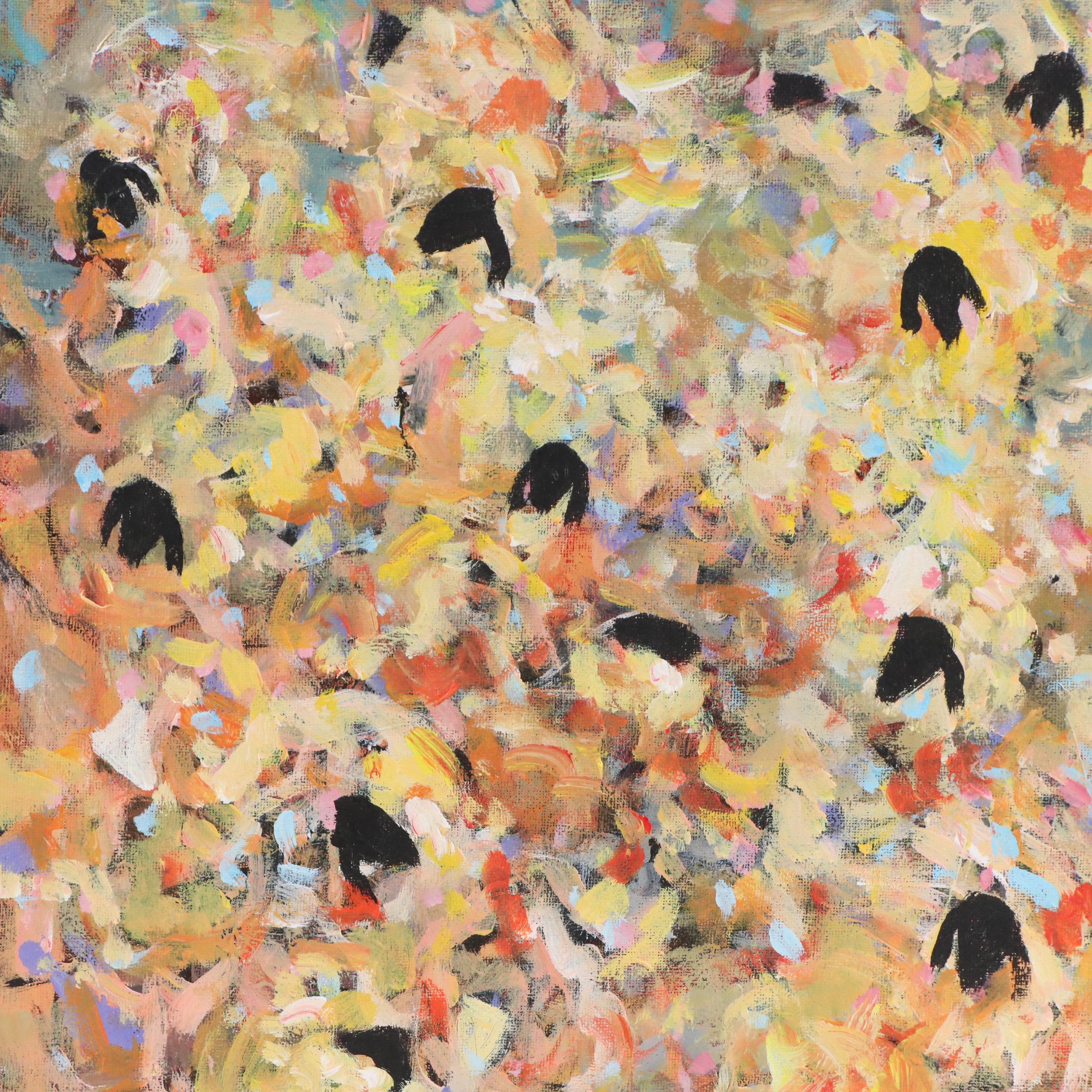 Elle Raines Stylized Acrylic Painting "Flock of Sheep #8," 21st Century