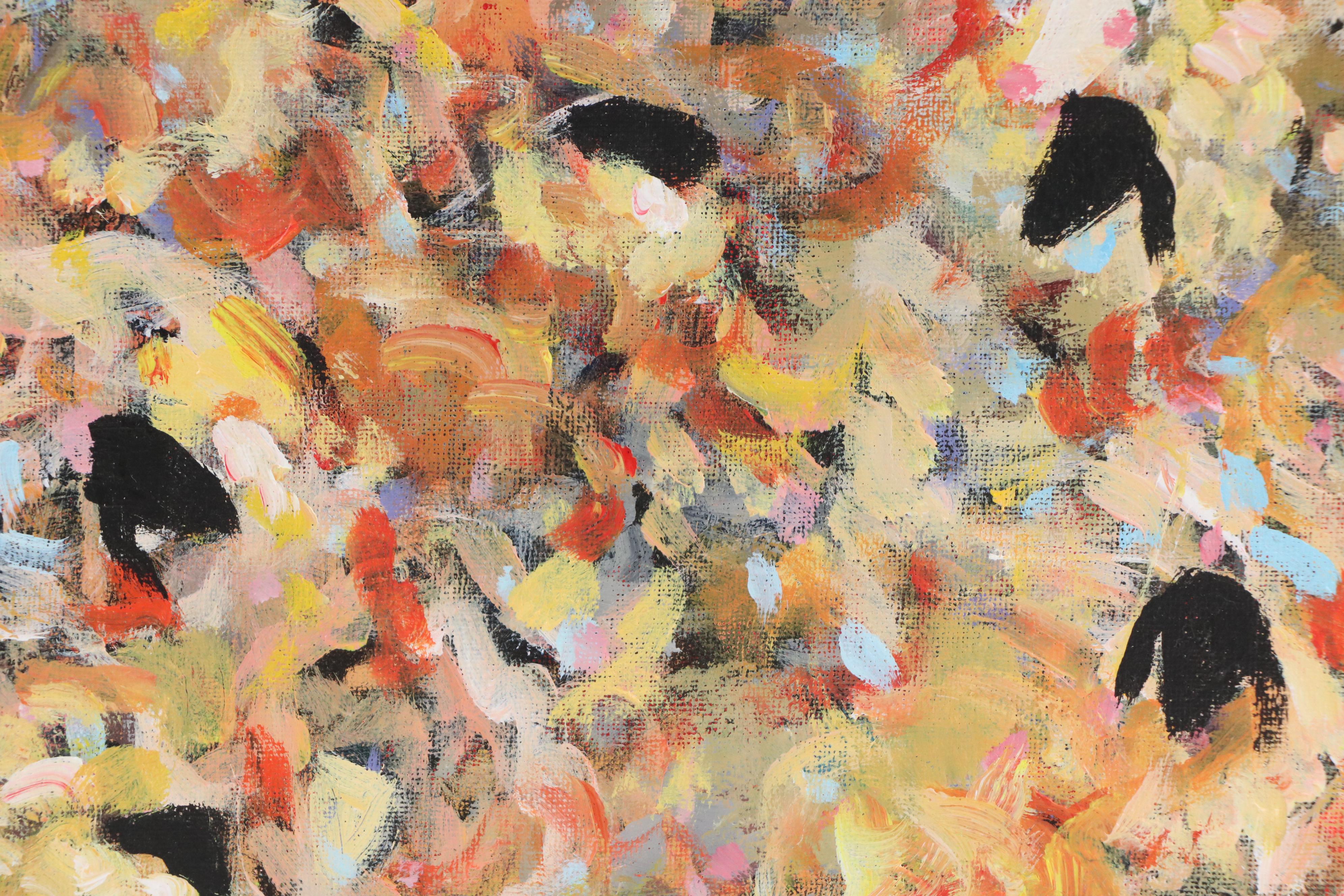 Elle Raines Stylized Acrylic Painting "Flock of Sheep #8," 21st Century