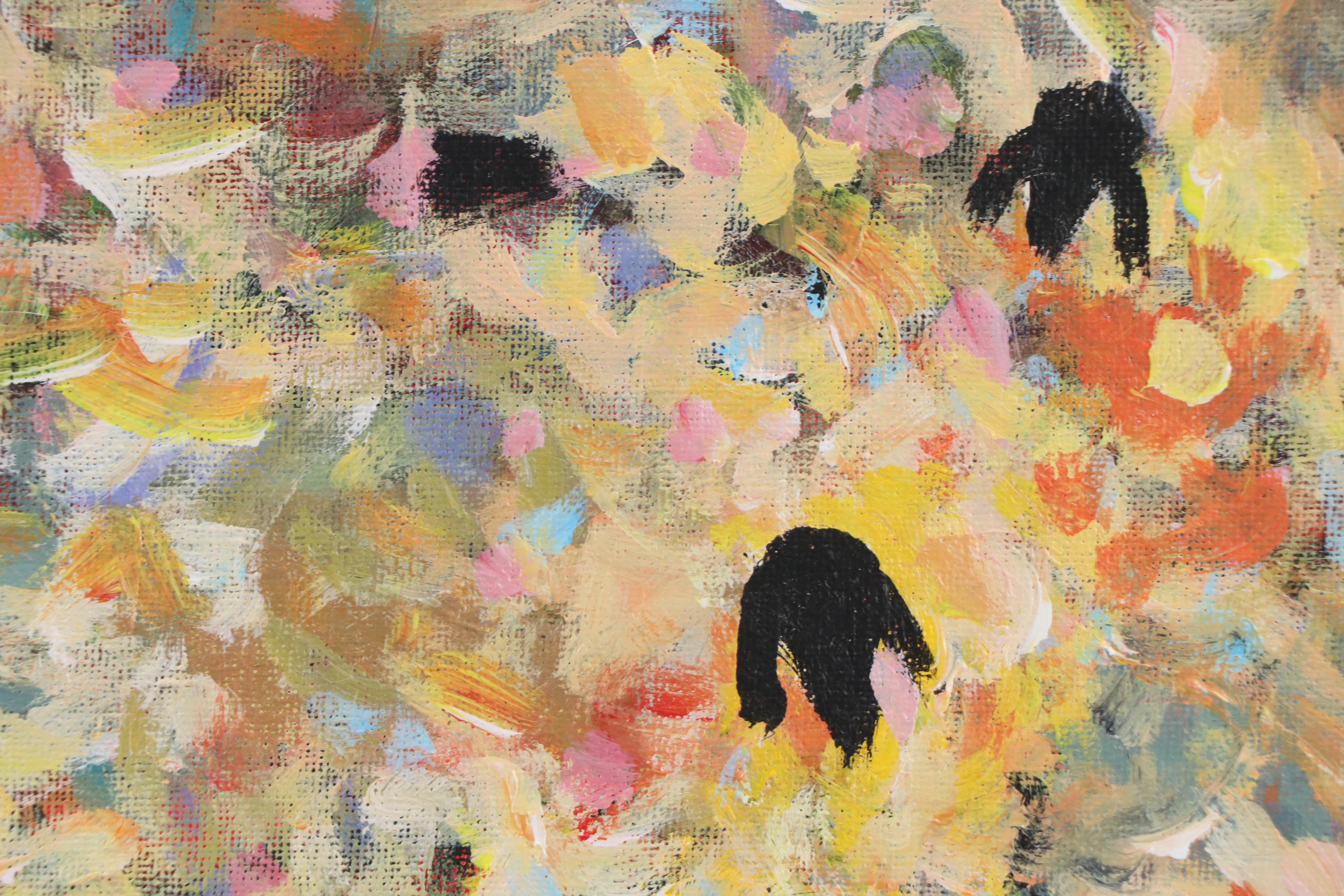 Elle Raines Stylized Acrylic Painting "Flock of Sheep #8," 21st Century