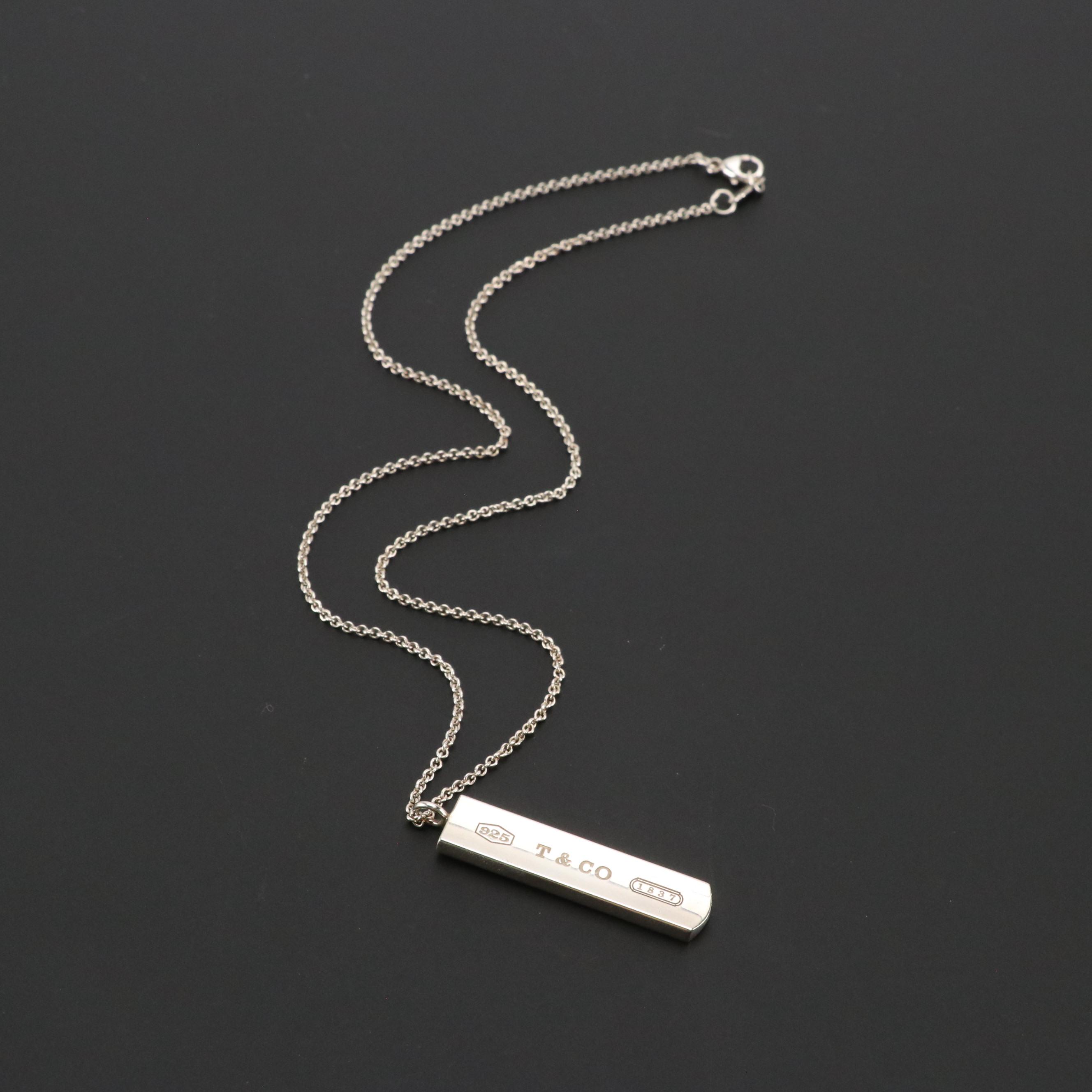 Tiffany & Co. 1837 Sterling Bar Pendant Necklace