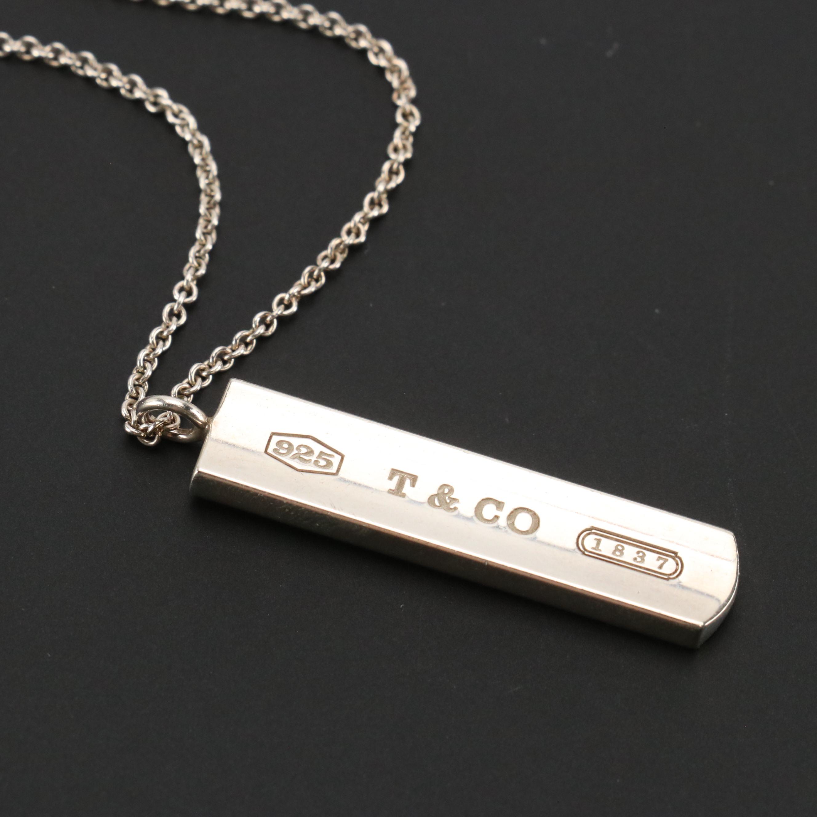 Tiffany & Co. 1837 Sterling Bar Pendant Necklace
