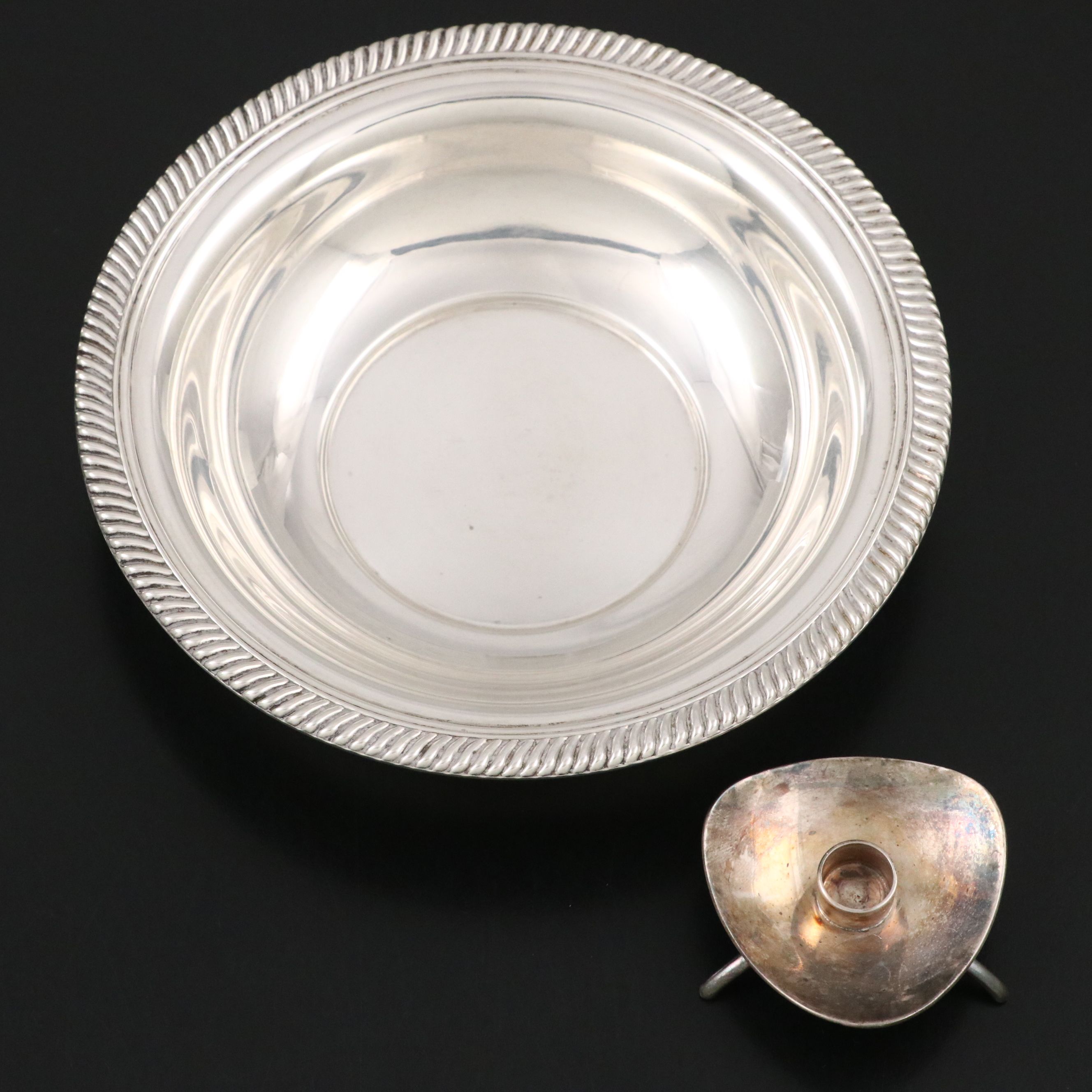 Webster Sterling Silver Bowl with Cohr Danish Modern Silver Plate Candle Holder