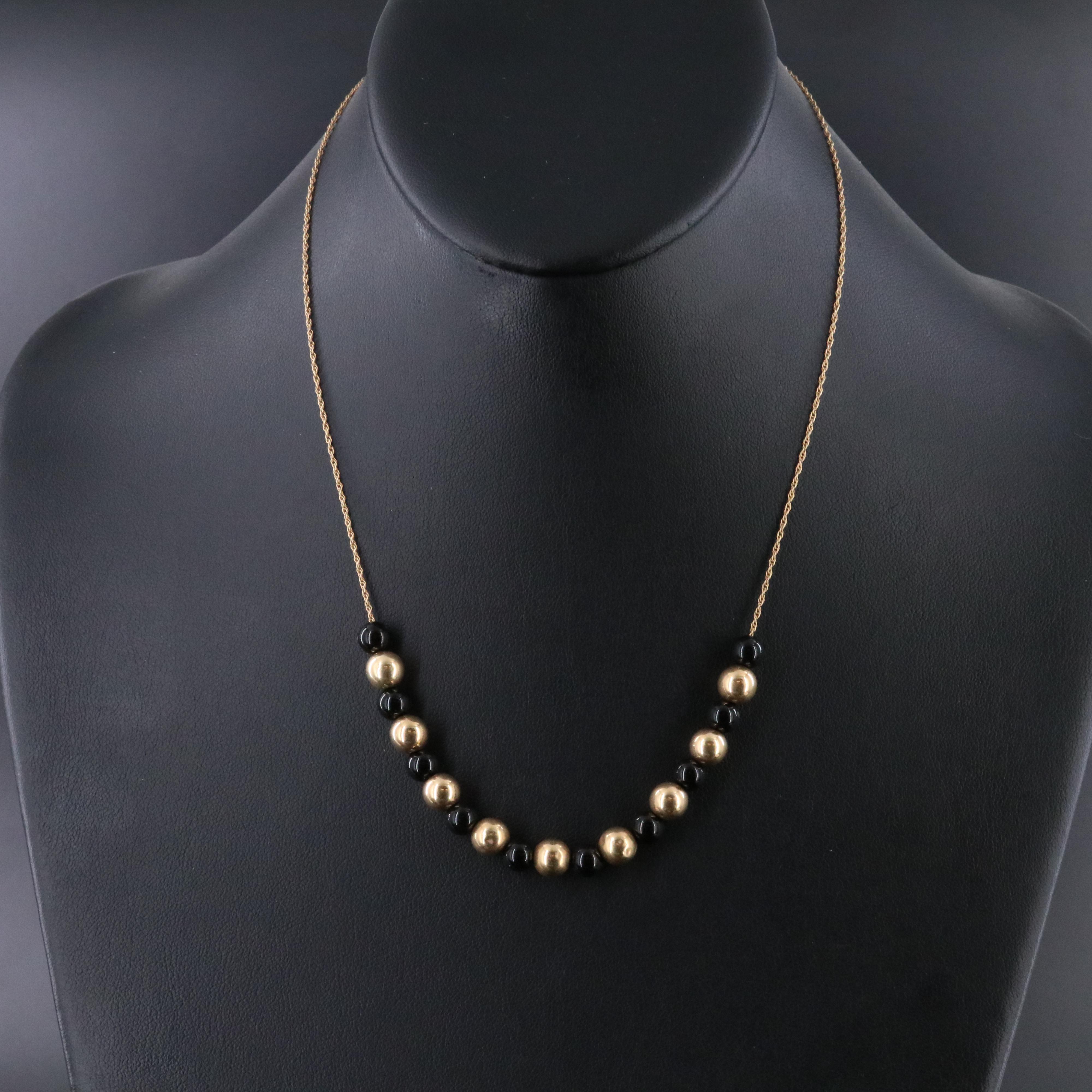 14K Black Onyx Bead Necklace